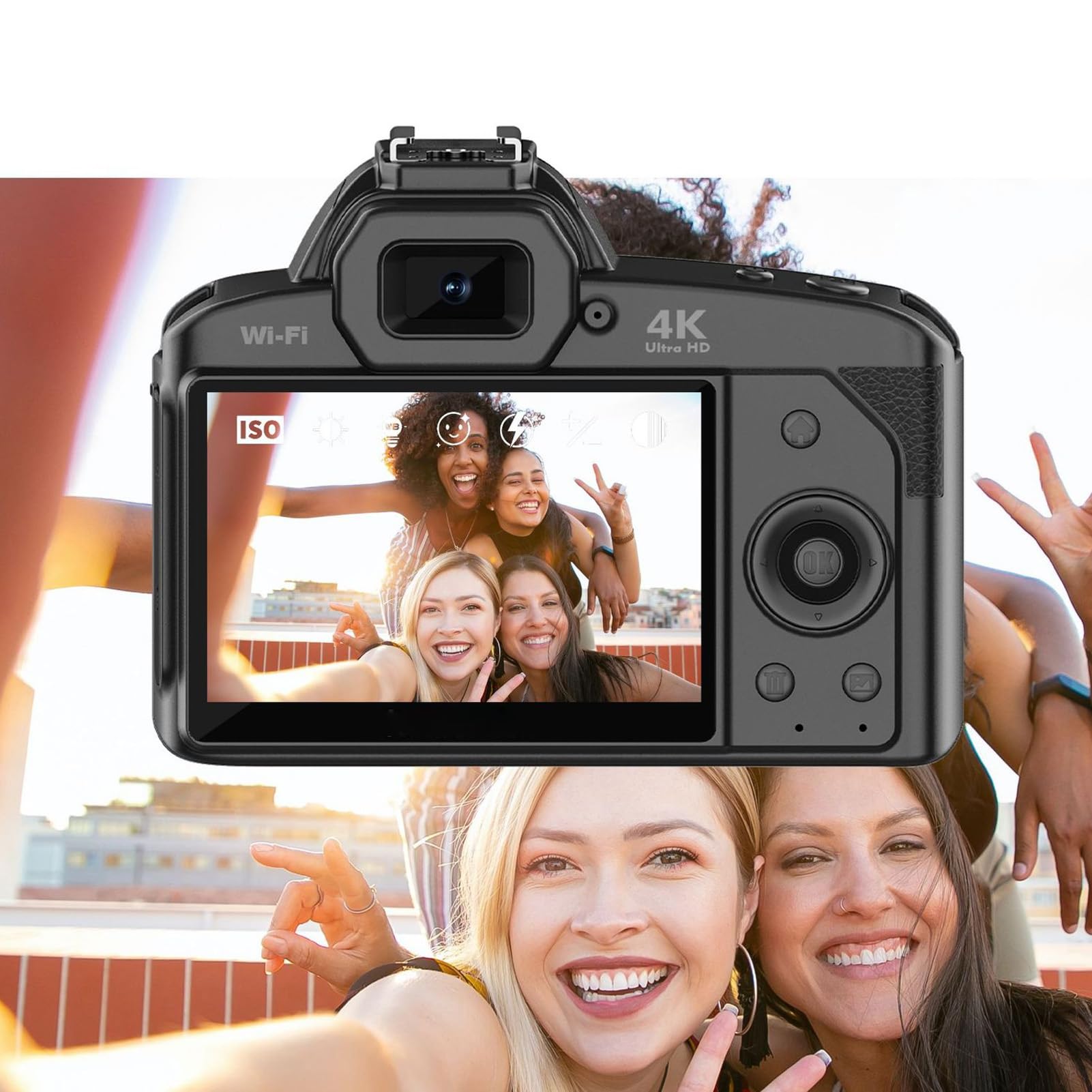 Digital Camera with 3 Inch Screen, 4K 16x Digital Zoom Night Vision Dual Cameras Camcorder with Memory Card for Photography (128G)