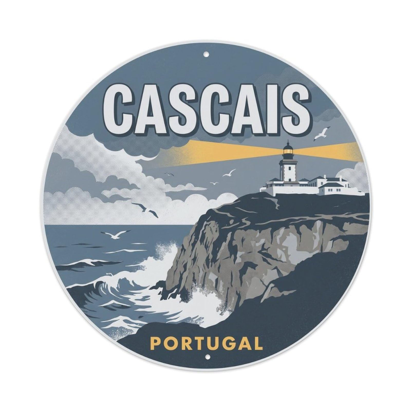 Olhnbad Style Portugal Cascais Lighthouse Landmark Travel Heritage Metal Tin Sign