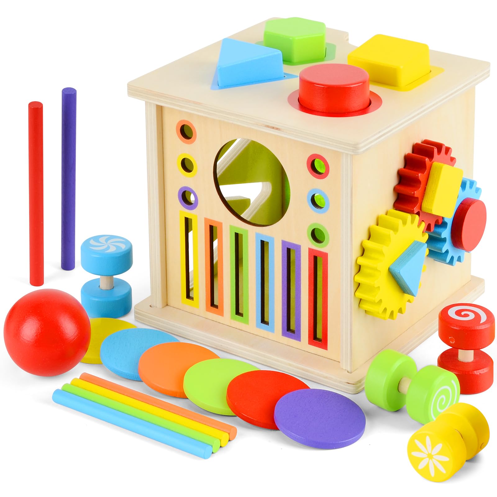 8 in 1 Juguetes Montessori 1 2 3 Años, Juguetes de Madera Educativos para Niño Niña, Juego Sensorial Motricidad Fina, Juego Montessori 1 Año Clasificar Formas y Colores, Regalo Bebe Cumpleaños Navidad