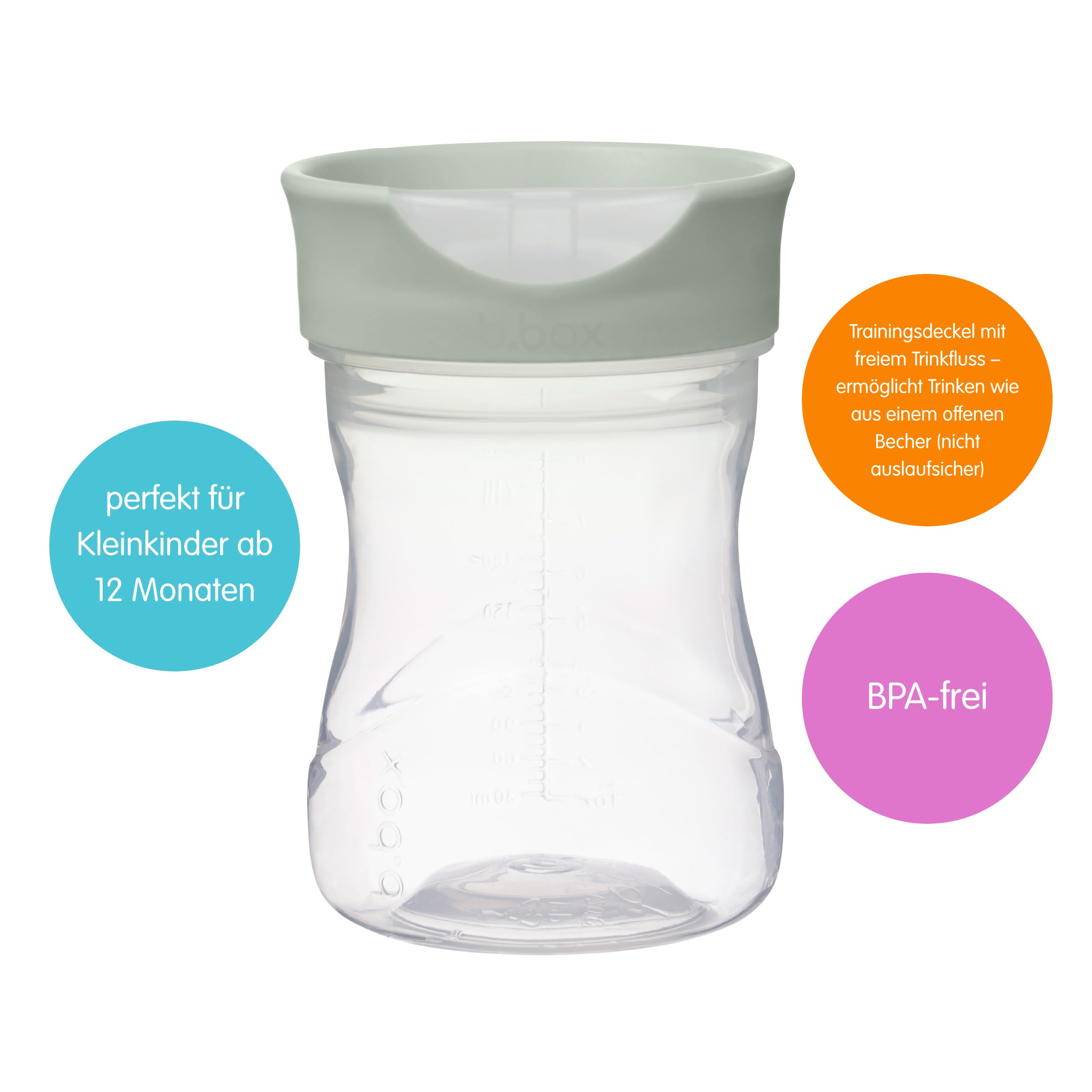 b.box Kleinkind 3-in-1 Vorteilspaket | Ein Becher, drei Deckel zur Unterstützung der Trinkentwicklung von Babys und Kleinkindern. BPA-frei, spülmaschinenfest | Ab 4 Monaten | 240 ml