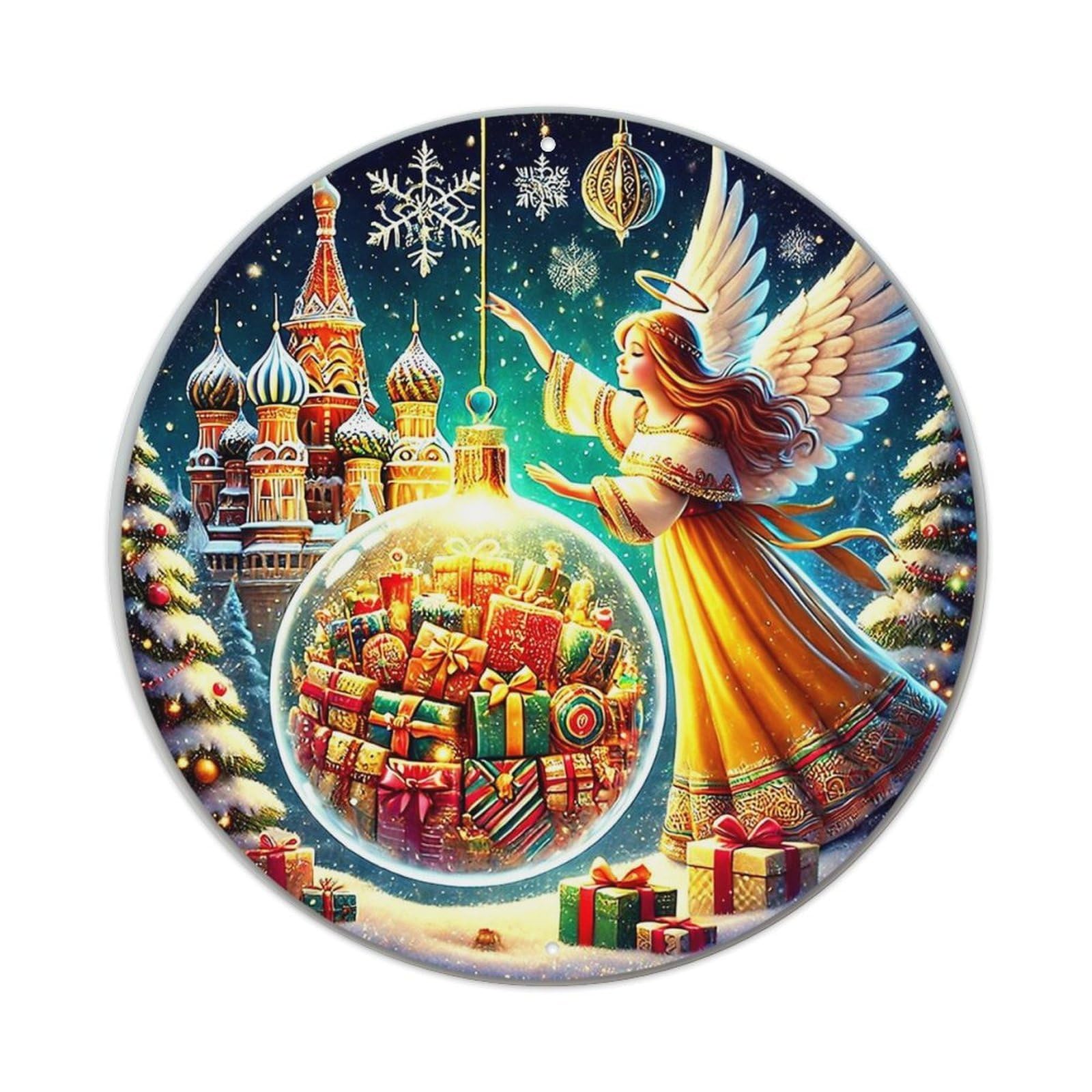 Angel Holding Gift Ornament Tin Sign Metal Poster Vintage Metal Signs for Home Man Cave Bar Cafe Kitchen laundry room Wall Decorations 8x8 inches