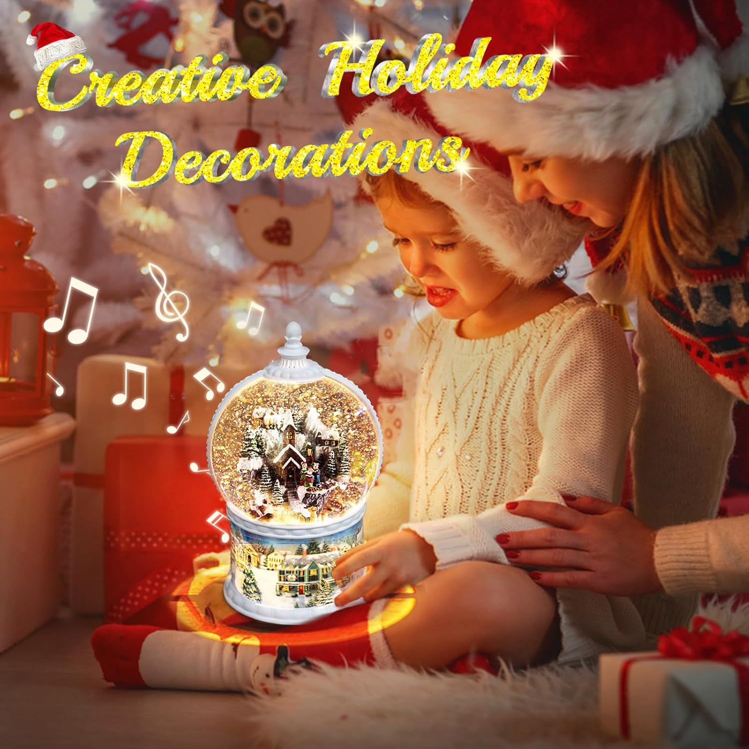 Large Christmas Snow Globes,Santa, Rotating Train, Family Scene, 10.2-inch Music Box Featuring 8 melodies and 6-Hour Timer, USB&Battery-Powered, Gift for Men and Children Indoor Christmas Decoration - Image 2