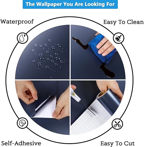 Miniatura 9 de CRE8TIVE Papel adhesivo de acero inoxidable azul marino para electrodomésticos de 12 x 354 pulgadas, papel tapiz metálico para despegar y pegar,