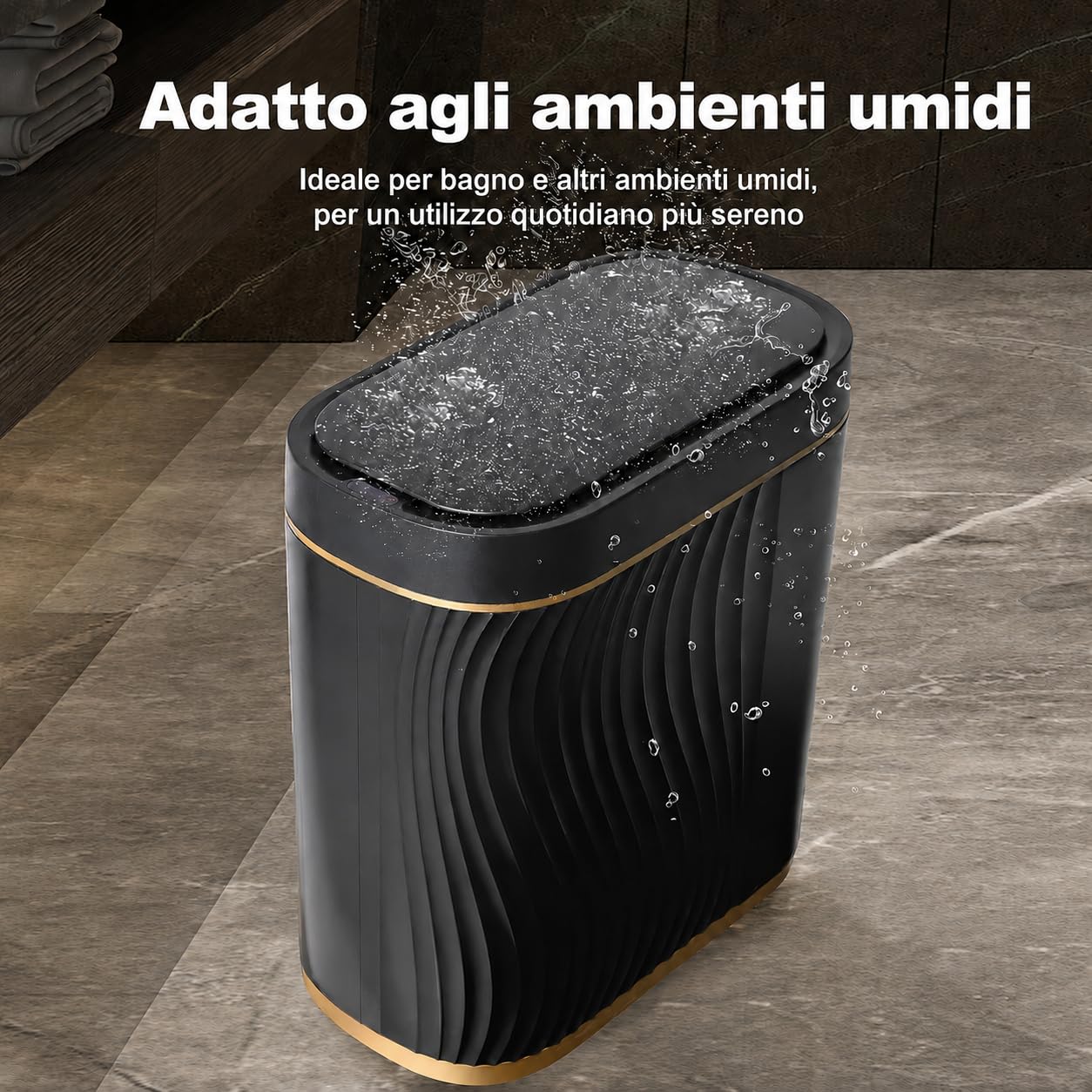 Pattumiera Automatica con Sensore 8 L - Cestino Elettrico con Coperchio per Cucina e Bagno - Impermeabile / Anti-odore per Ufficio, WC - Pattumiera Nera Silenziosa (Nero)