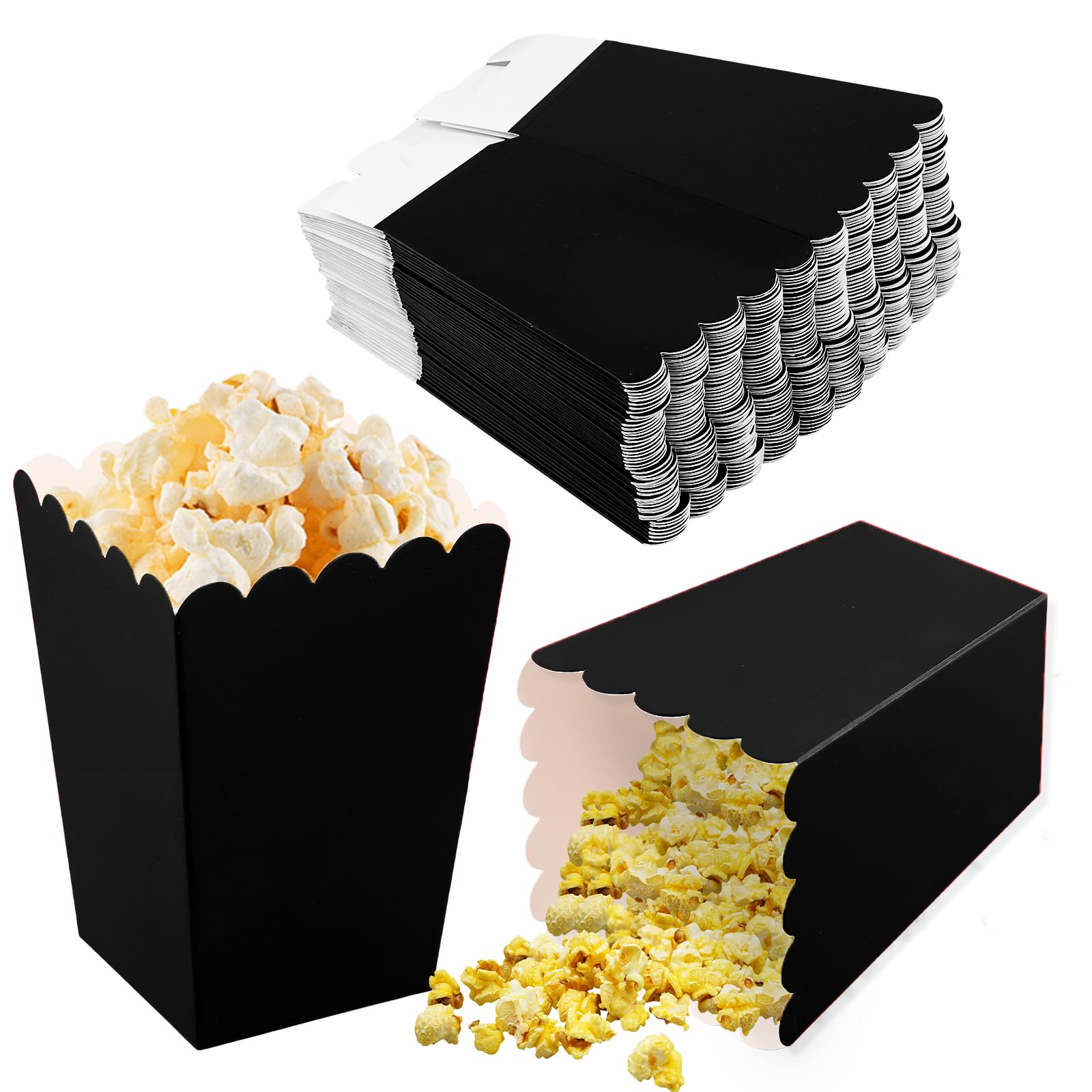 Daelesr 50 Pcs Mini Popcorn Boxes, 4 Colors Popcorn Carton Treat Box, Popcorn Bags Popcorn Favor Boxes, Paper Popcorn Containers for Wedding Theater Carnival Birthday Movie Night Party (Black)