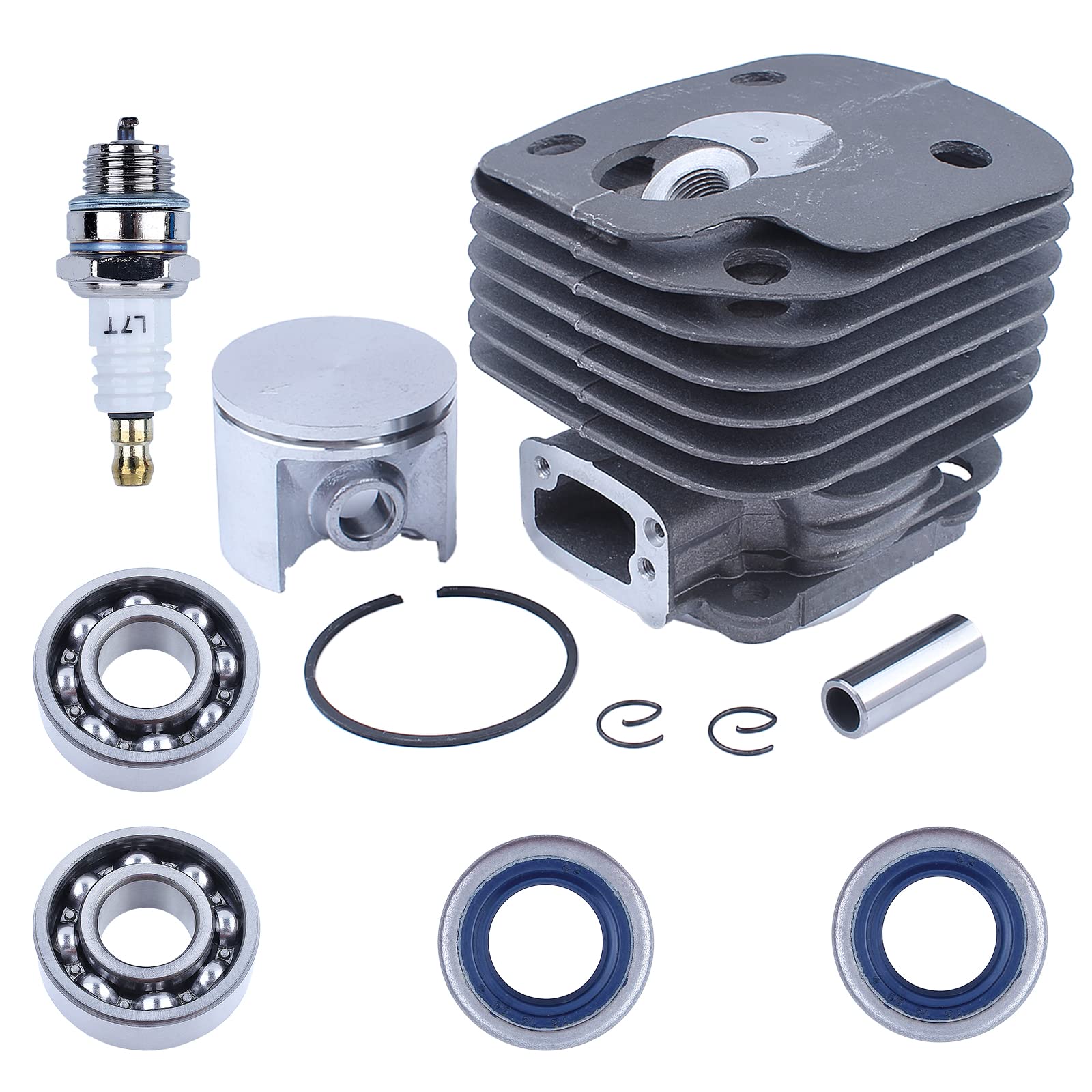 50mm Kit de Cilindro para Husqvarna Cilindro Pistón 268 250 para Motor Motosierra Piezas de Repuesto 5040168-02 con L7T Vela de Encendido+Sello de Aceite+Rodamiento de Cigüeñal
