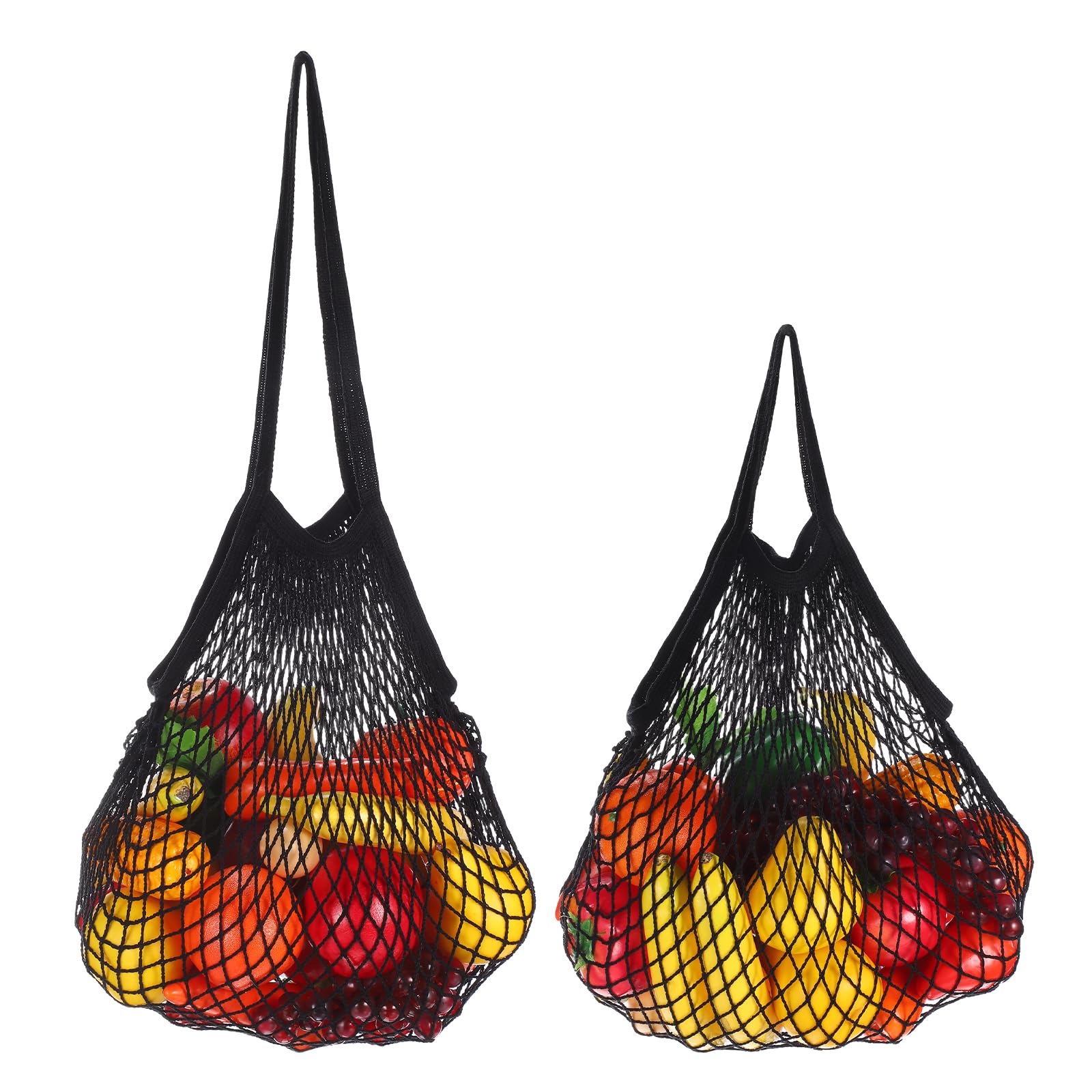 Muiltvoe 2 Pcs Reusable Mesh Produce Storage Bags Washable Net Portable Fruit and Vegetable Bag Cotton String with Long Short Handle for Grocery Shopping Storage Fruit Vegetable, Pink