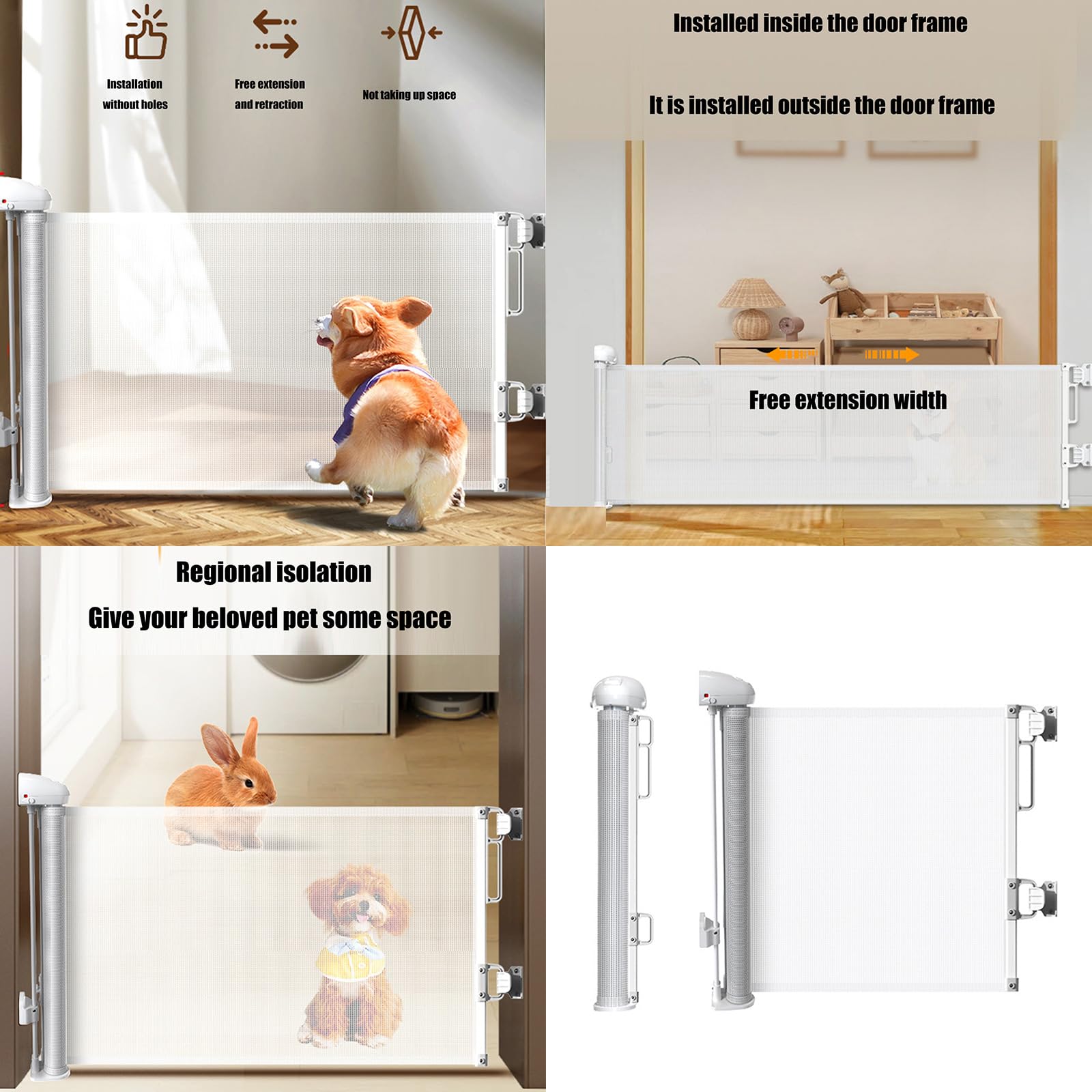 Escaliers réglables pour bébé, barrière de protection pour animaux de compagnie, maille rétractable, clôture, porte barrière d'escalier pour usage domestique, escaliers réglables pour bébé