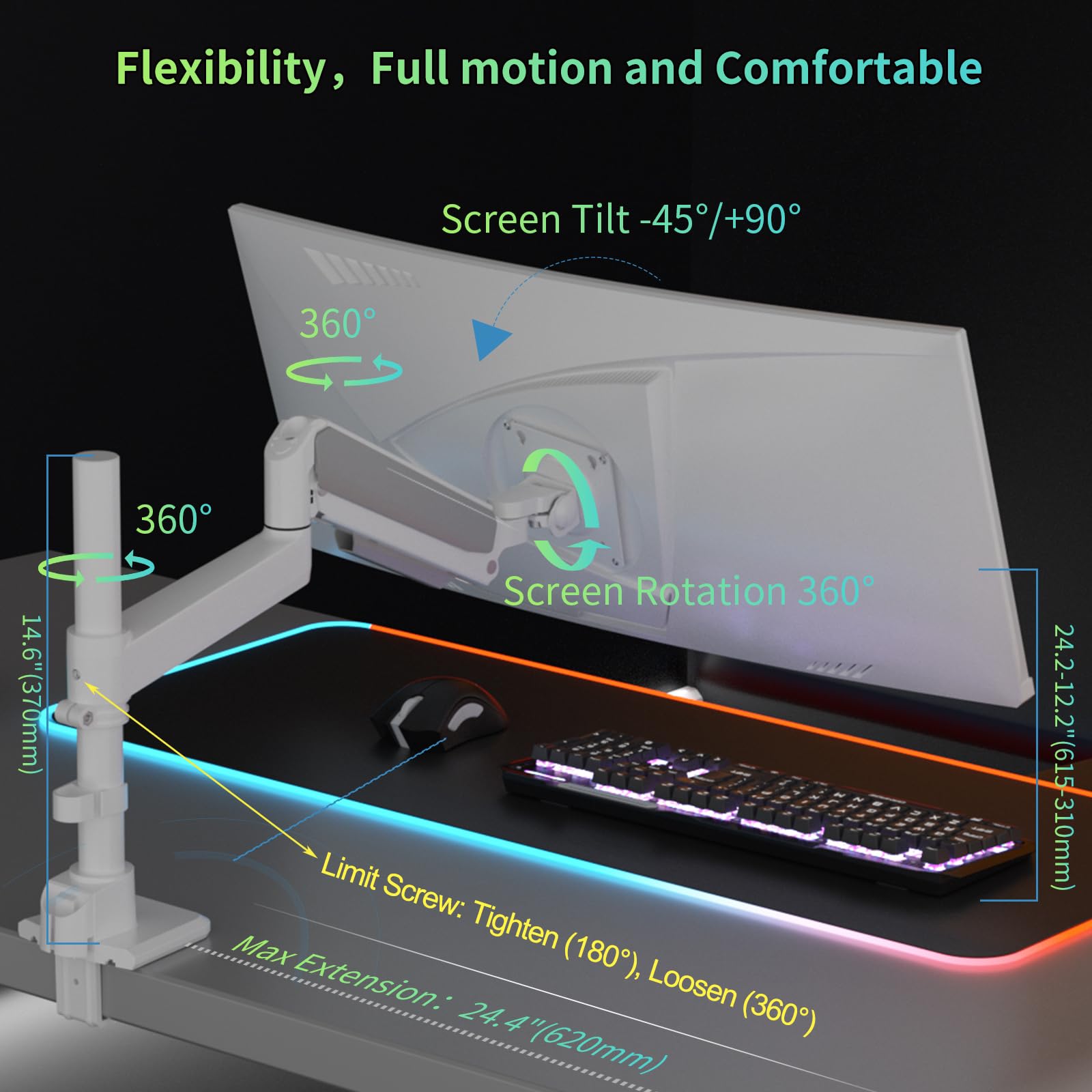 Brazo Monitor para Pantallas de 17-60 Pulgadas, Monitor Arm Ergonómico, Soporte Monitor VESA 75/100 mm hasta 20 kg