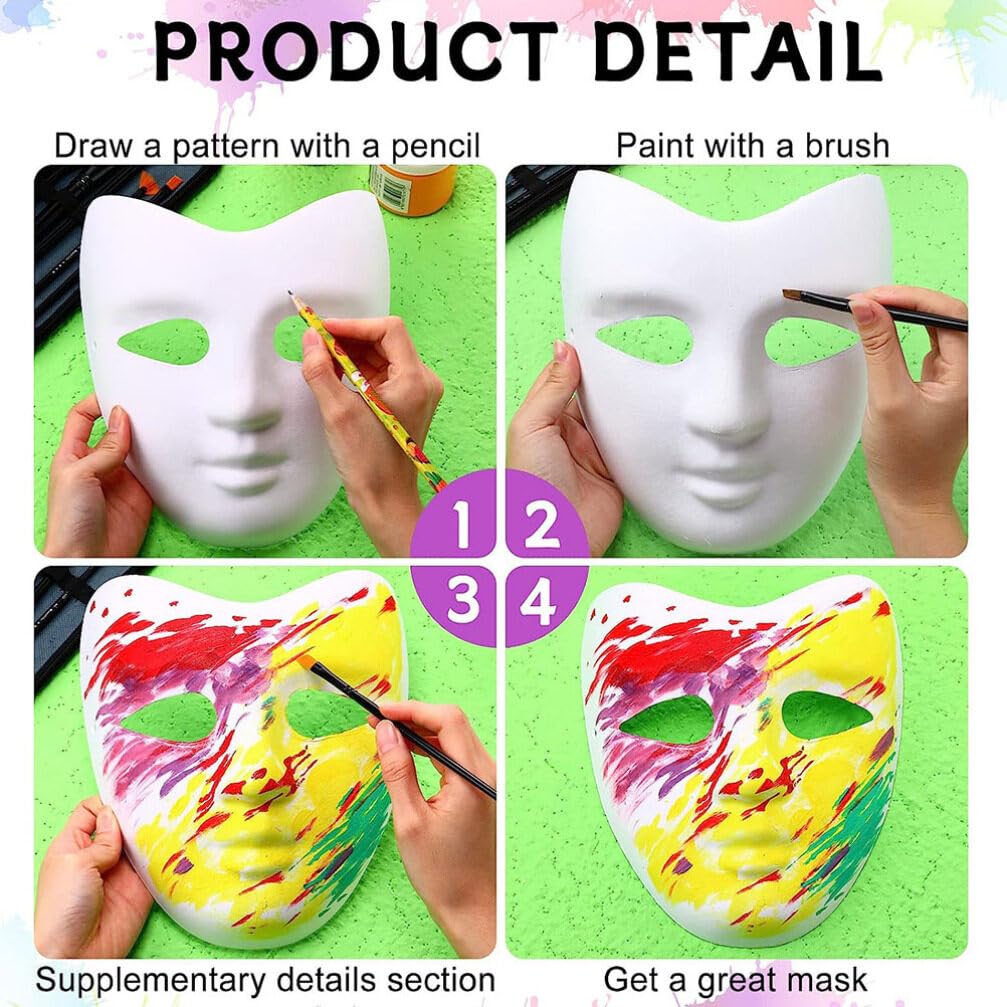 Masque à Peindre Soi-même 20 Pcs en Papier Blanc, Masque Artisanal