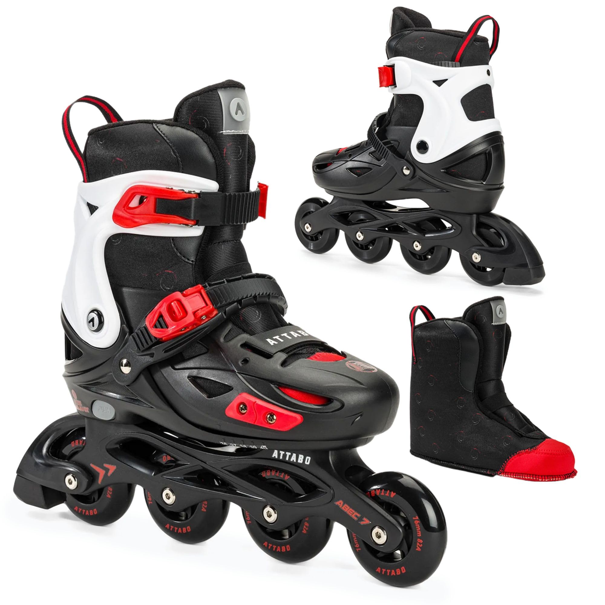 ATTABO Roller pour Enfants APX Taille 31-40 Ajustement Cinq Niveaux Roulements ABEC-7 Couche Dure Rail PP Roues PU Adhérentes Freinage Facile Ajustement Précis Couleur Noir/Blanc