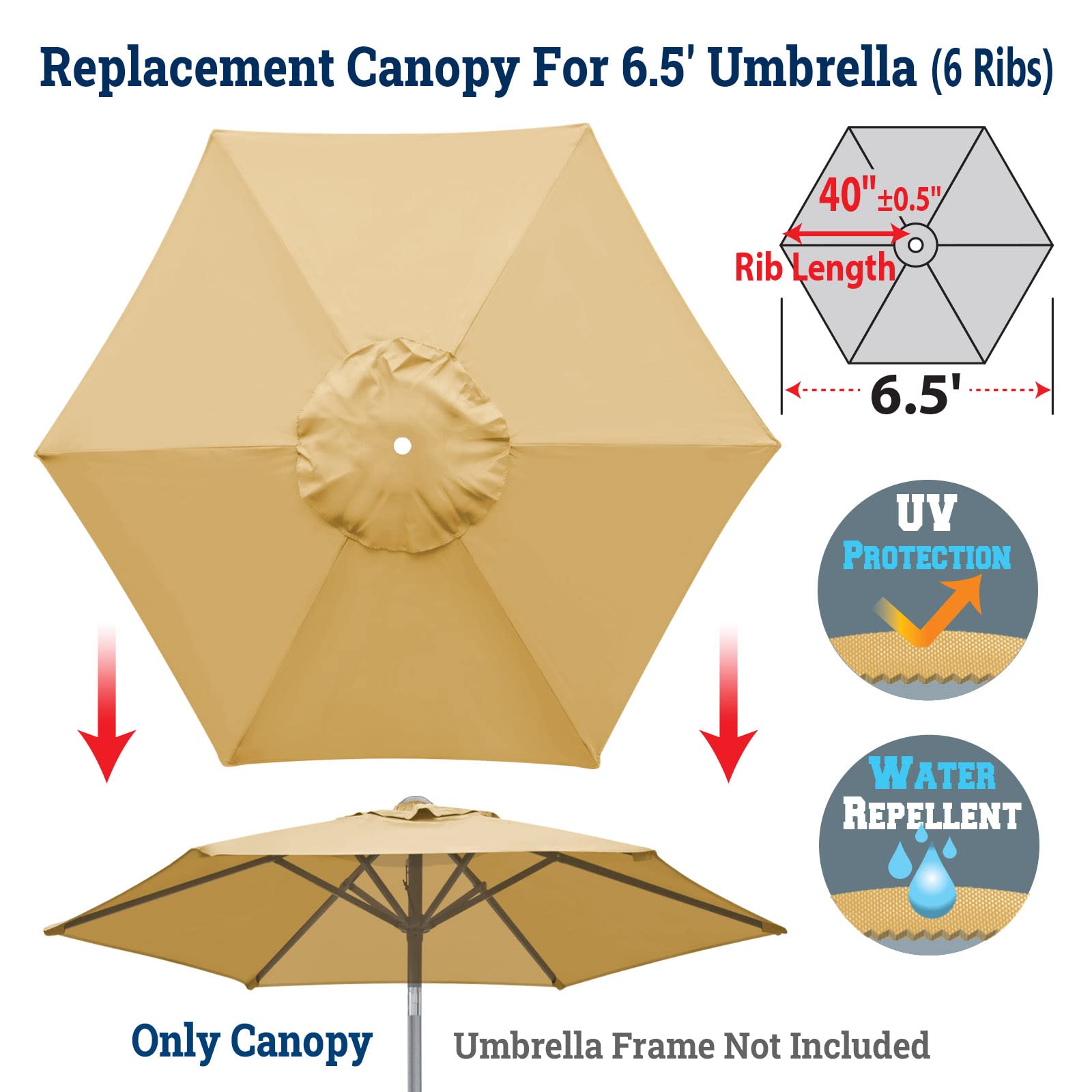 BenefitUSA Replacement Umbrella Canopy Cover ONLY for 6.5ft 6 Ribs Patio Market Umbrella (CANOPY ONLY) (Beige)