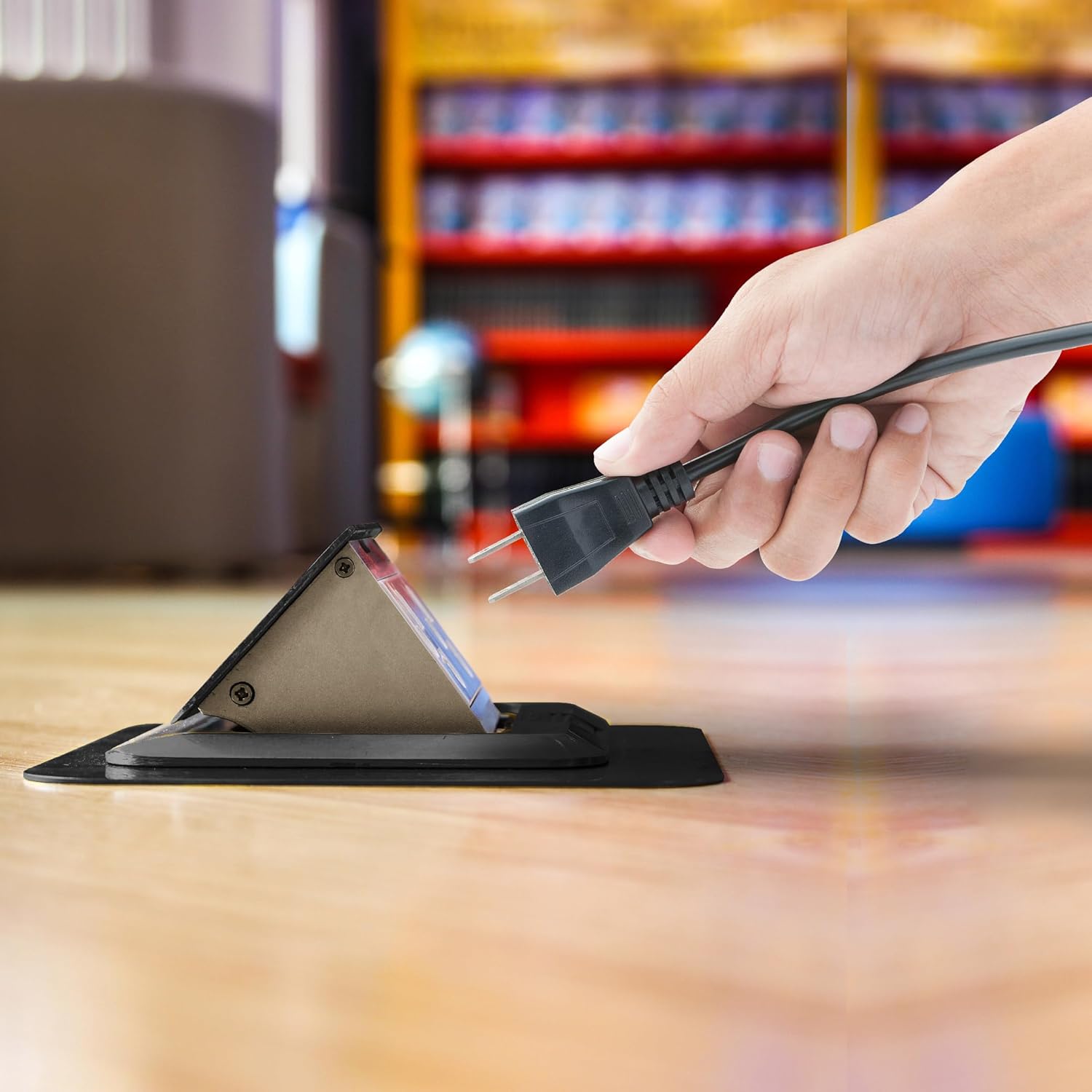 Pop-Up Floor Outlet, Electrical Box for Wood Sub-Flooring with 15 Amp TR Duplex Receptacle, Black