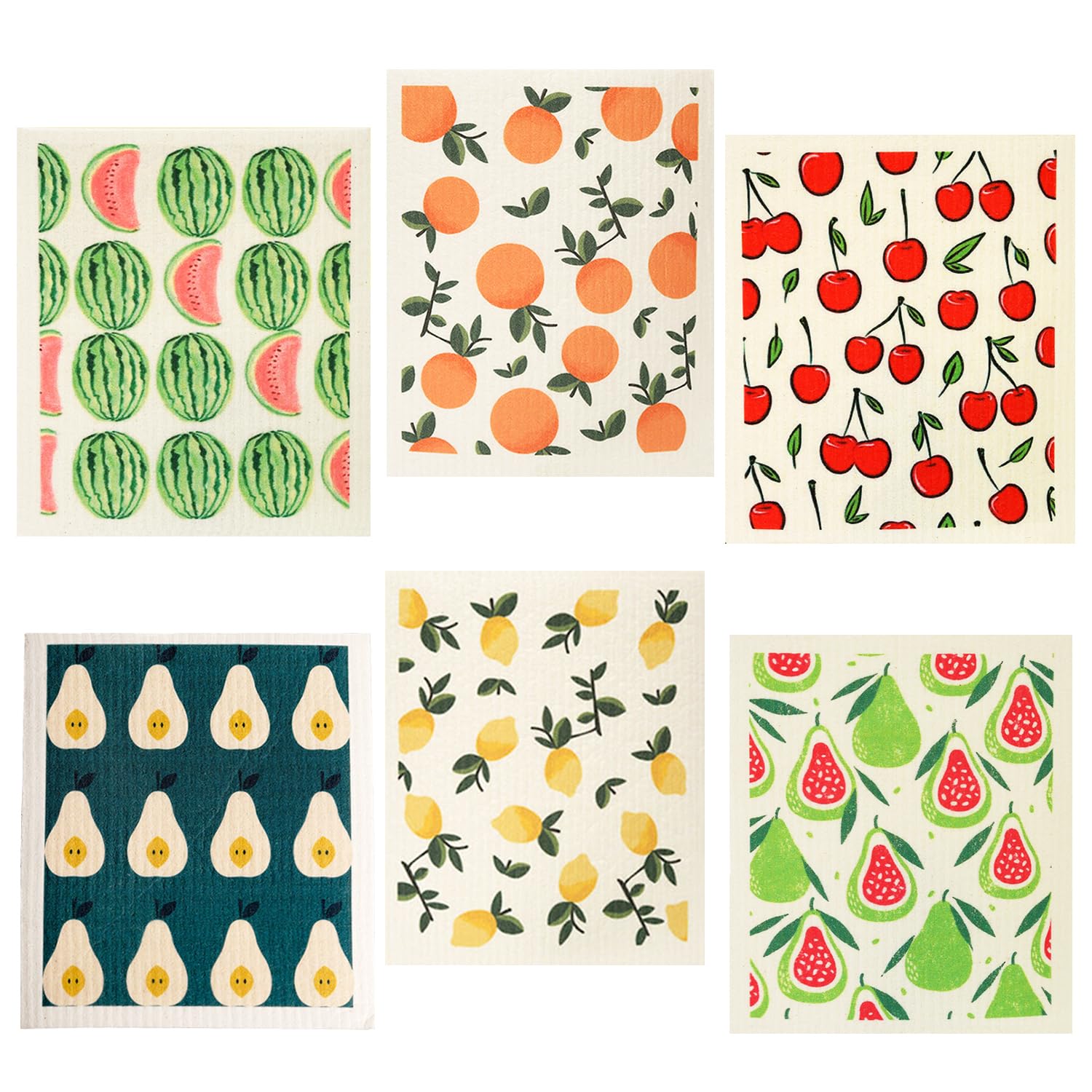 Kitchen Dish Towels Reusable Swedish Dishcloths Set of 6 Natural Cotton Washable Household Dining Room Cleaning Sponges Super Absorbent Dish Rags (Orange)