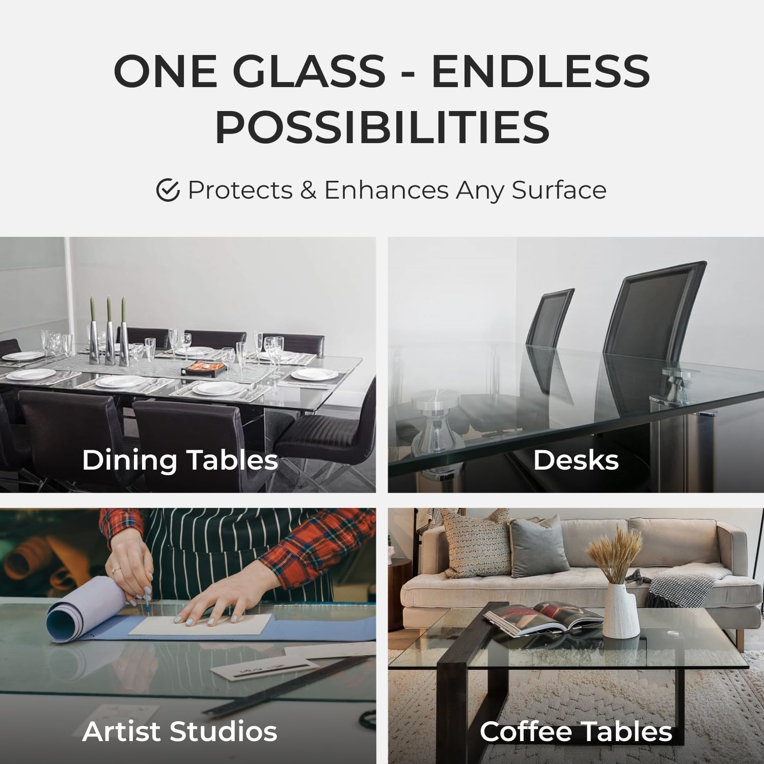 Tempered Glass Table Top Rectangle - 1/2 Inch Thick Heavy Duty for Dining Coffee Tables Desks - Flat Polish Edge Safe Corners Custom Cut - 20" X 40"