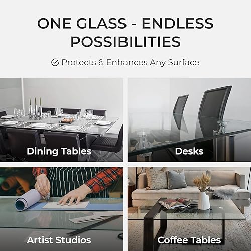 Miniatura 6 de Mesa rectangular de vidrio templado, 12 pulgada de grosor, resistente para mesas de café de comedor, escritorios, bordes pulidos planos, esquinas