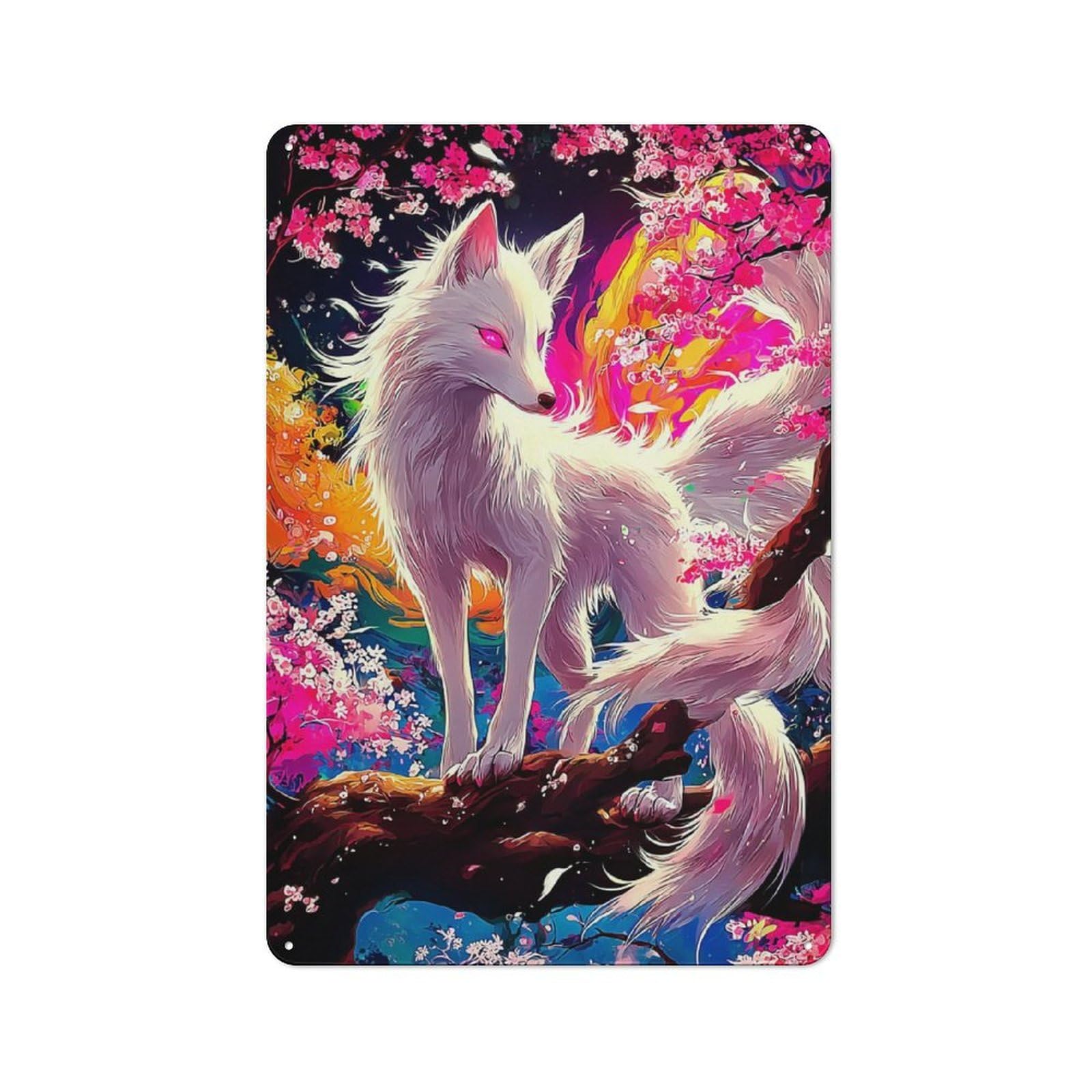 Junmoney Enchanted Fox Amidst Blossoms Retro Metal Sign 30X20cm For Living Room Or Hallway, For Updating Living Room And Hallway After Moving