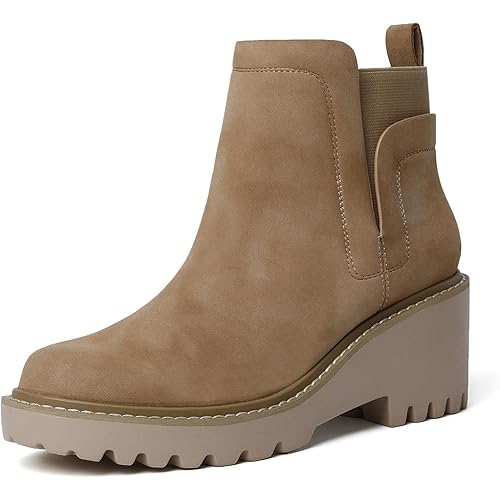 Mostrin Chelsea Boots for Women Platform Ankle Boots Chunky Lug Sole Boots Slip on Elastic Fall Boots Wedges Block Booties