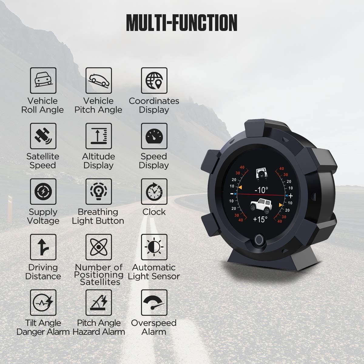OURANTOOLS GPS Inclinometro per Auto Camper, LCD Digitale Misuratore di Pendenza Tachimetro per DC5-28V Fuoristrada Jeep