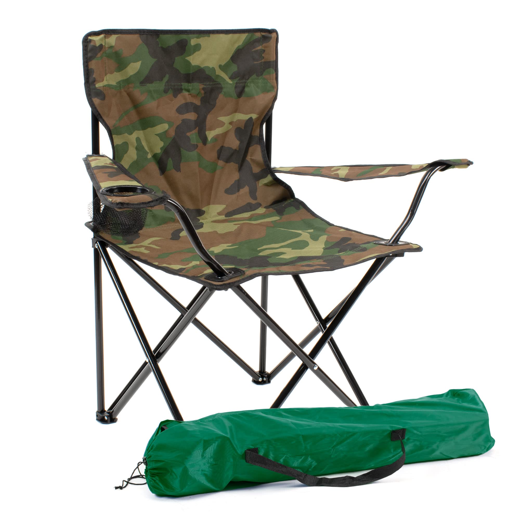 THE SECRET HOME - Silla de Camping Plegable con Reposabrazos - Estampado Camuflaje - Asiento Portátil y Ultraligero para Exteriores - Ideal para Acampada, Camping, Pesca, Trekking