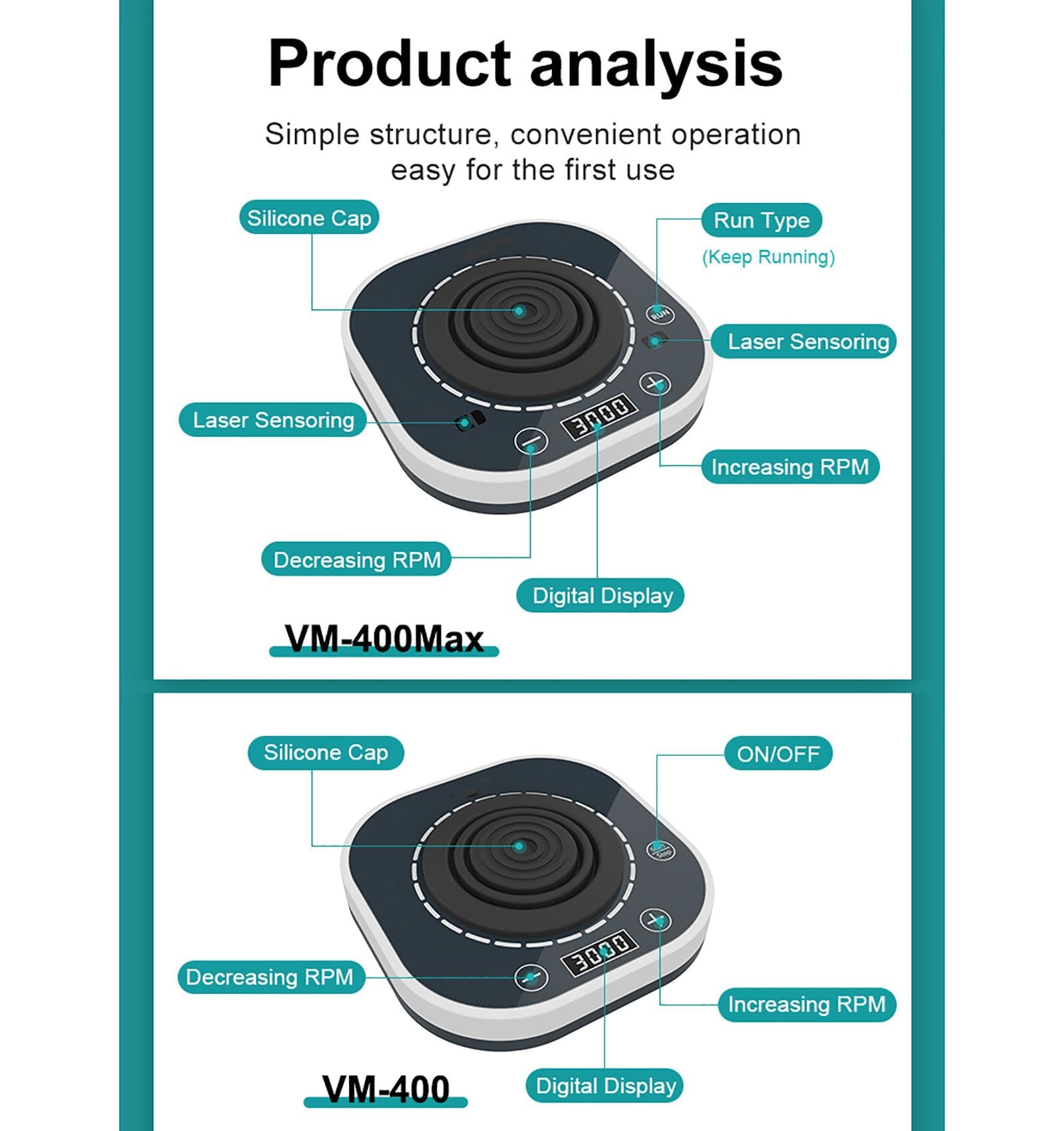 Vortex - Mezclador digital, oscilador digital con velocidad ajustable 100-3000 rpm, control táctil, función de detección y luz de ambiente de funcionamiento para uso en laboratorio