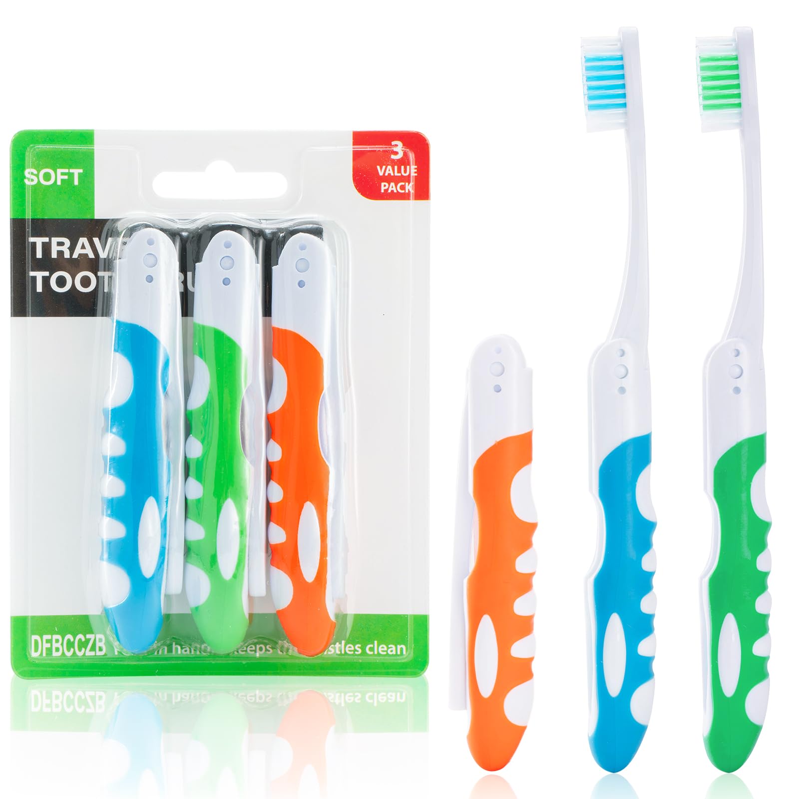 Cepillo de dientes plegable portátil de viaje, montañismo al aire libre, camping, cepillo de dientes mediano 3 paquetes.