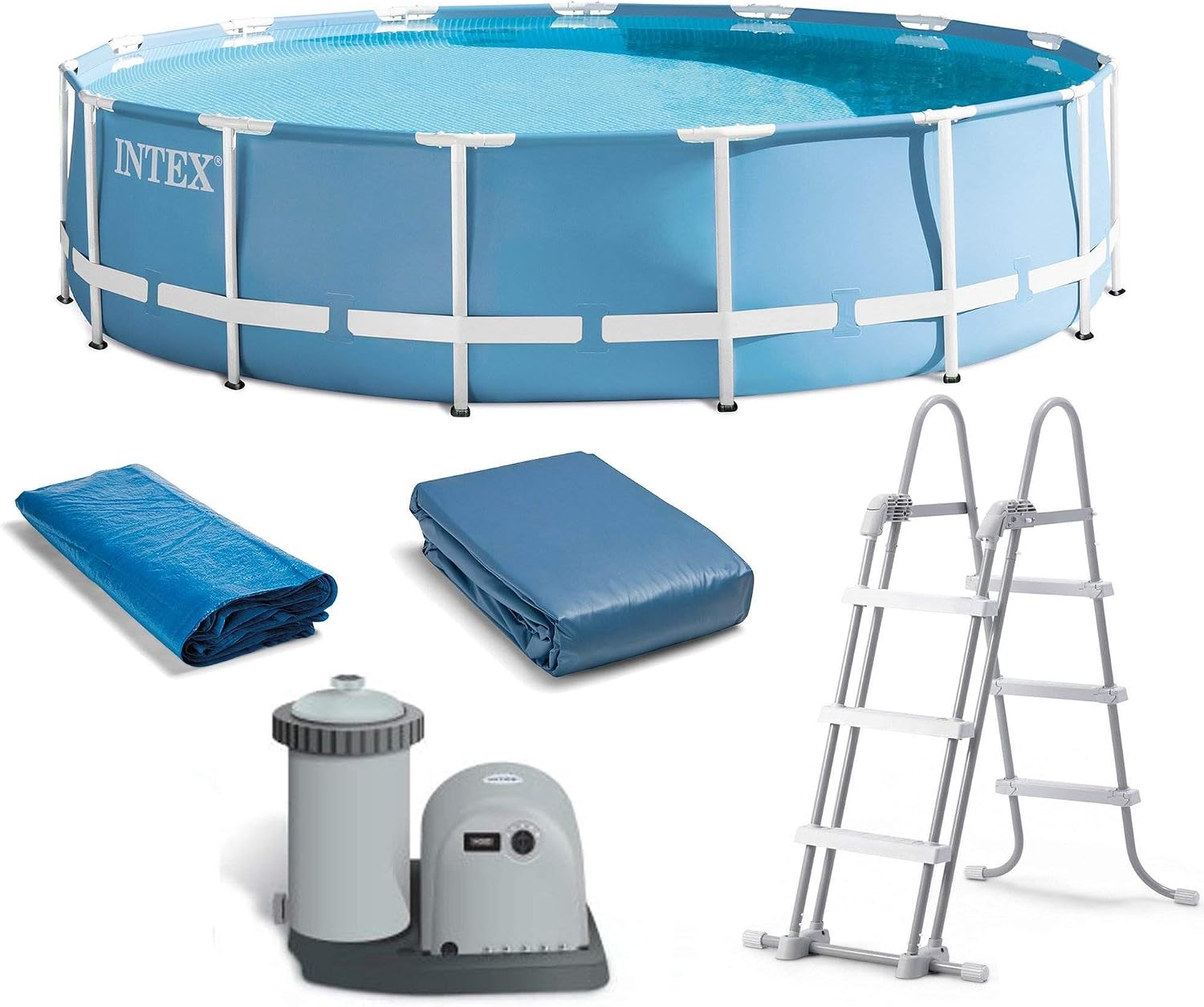 Intex 18ft X 48in Prism Frame Pool Set with Filter Pump, Ladder, Ground Cloth & Pool Cover