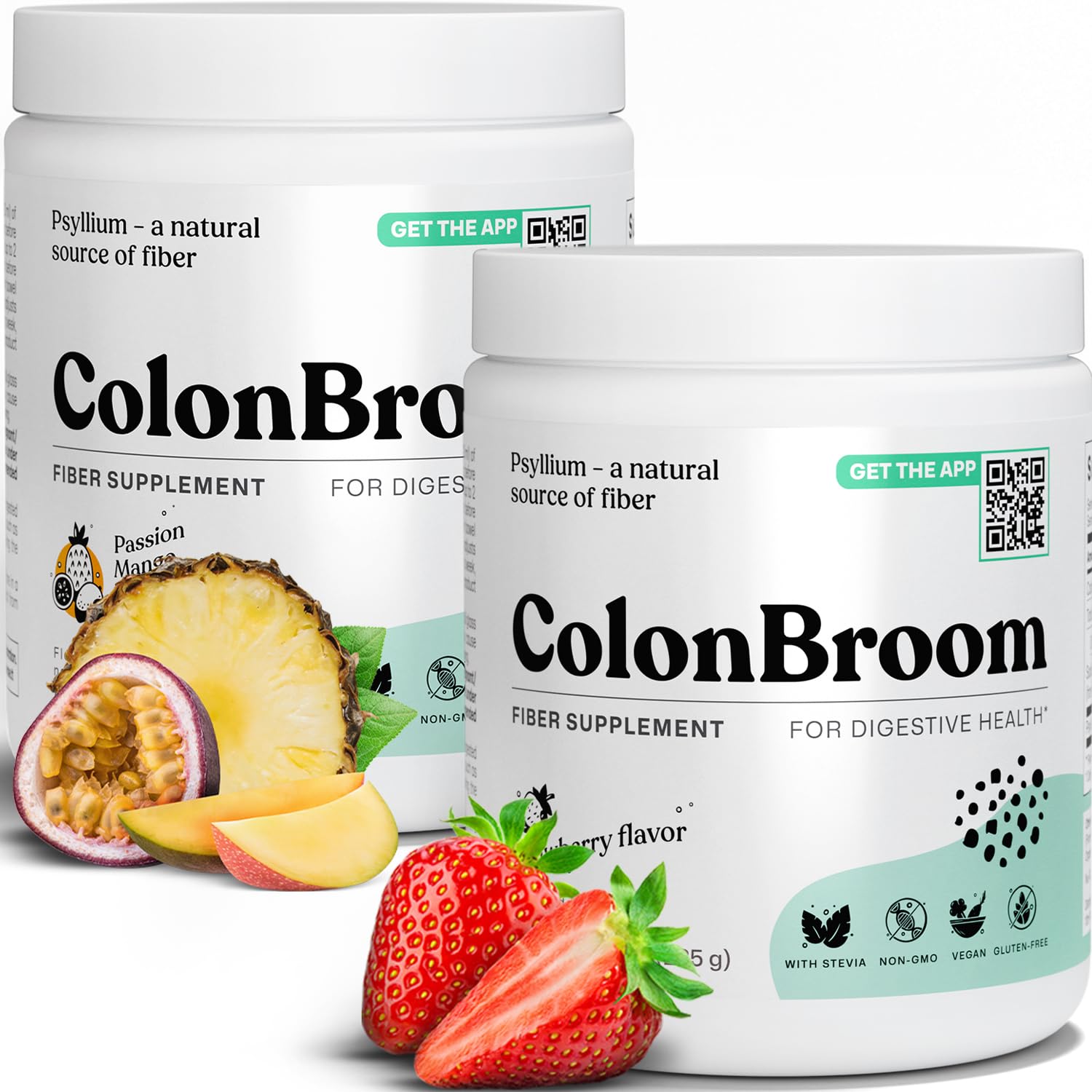 ColonBroomPsyllium Husk Powders (Strawberry & Tropical Fruits, 100 Servings) Colon Cleanse for Bloating Relief & Gut Health - Colon Broom Fiber Powder Drink - Vegan, Non-GMO Fiber Powder Supplement