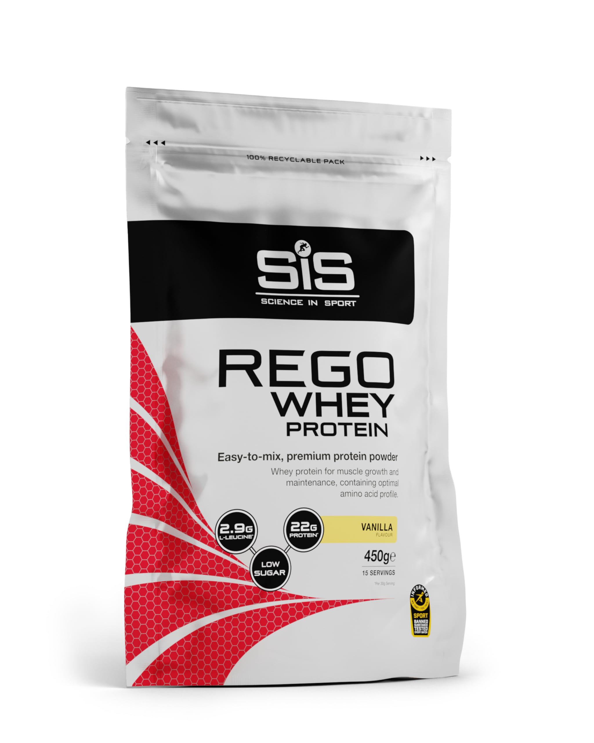 Science In Sport REGO Whey Protein Powder | Muscle Building & Recovery with BCAA Amino Acids | Vanilla Flavour, 460 Grams, 10 Servings