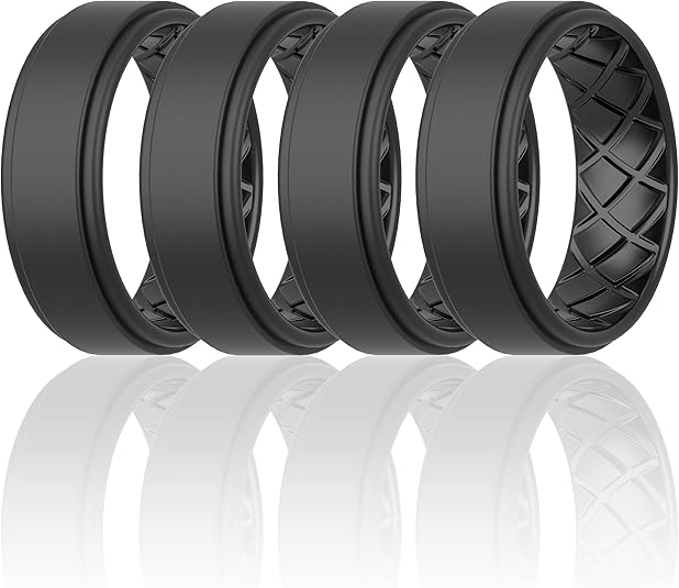ThunderFit Silicone Wedding Rings for Men, Airflow Criss Cross Pattern 8mm Wide 2mm Thick - 1/4/7 Variety Multipack