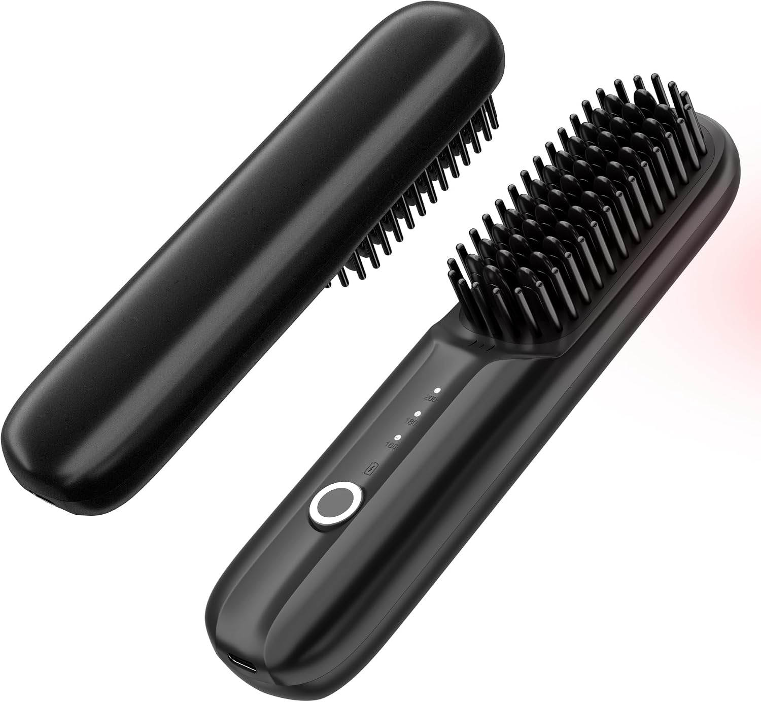 Cordless Hair Straightener Brush, Portable Straightening Brush Women, Mini Negative Ion Hot Comb for Travel, 30Mins Auto-Off, USB Rechargeable, Fast Heating 3 Temperature Settings (Black)