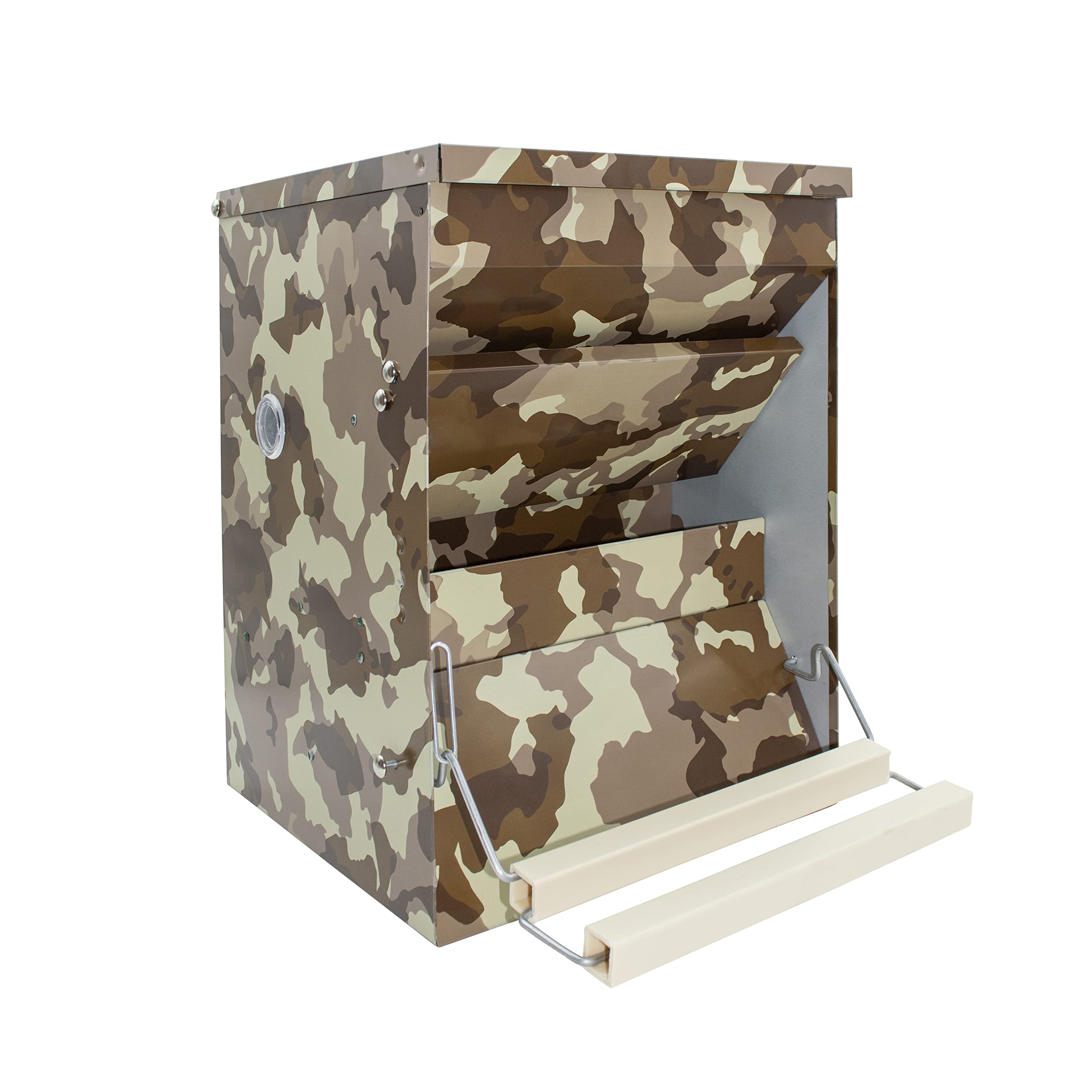 Tolva de Pedal para Gallinas y Otras Aves de Corral | Capacidad 12kg | Comedero Automático Antipájaros y AntiRatones | Chapa Diseño Camuflaje | Pedal Regulable