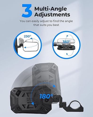 Miniatura 5 de KEMIMOTO Espejos laterales UTV, un espejo con dos propósitos, visión de 8 x 5.3 pulgadas de ancho para barra antivuelco de 1.65 a 2 pulgadas,