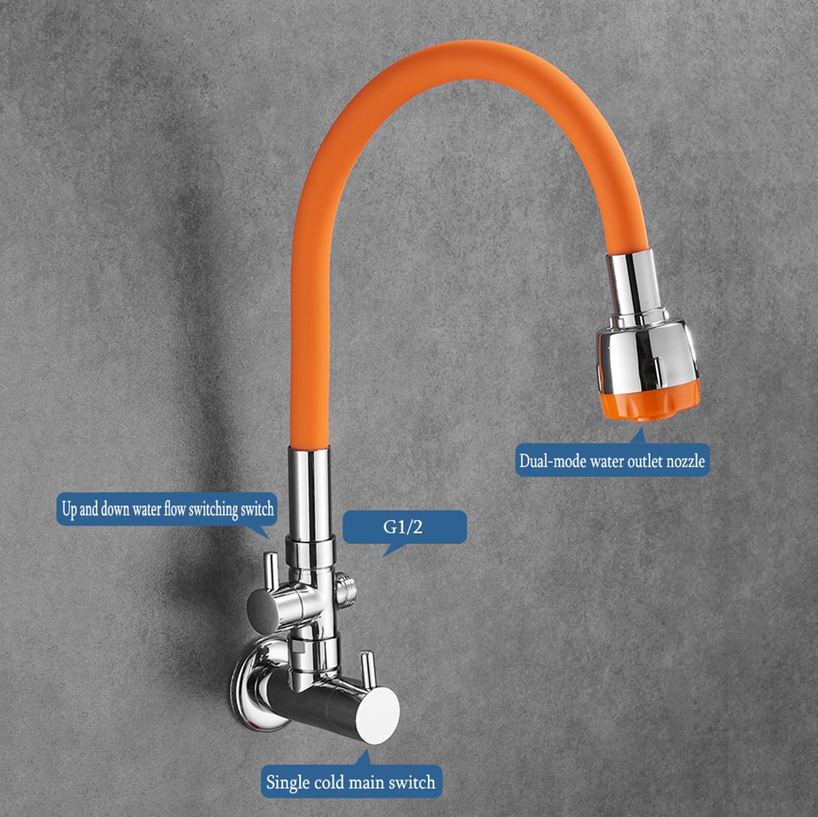 Rubinetto A Parete Bagno Miscelatore Doppia Uscita Rubinetto Solo Acqua Fredda Foro Singolo Adatto per Lavatrice,Bianco