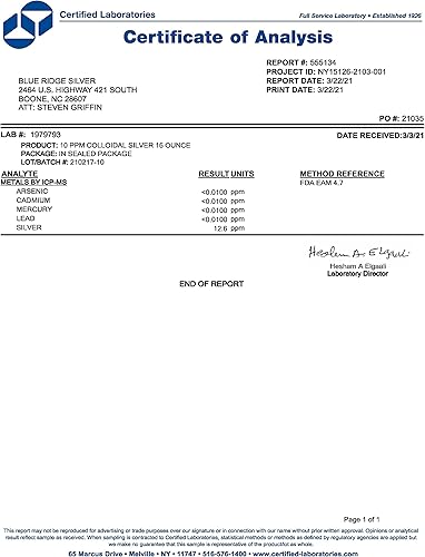 Miniatura 6 de Blue Ridge Silver - 10 ppm 16 oz Colloidal Plata Natural Inmune Apoyo Suplemento Salud