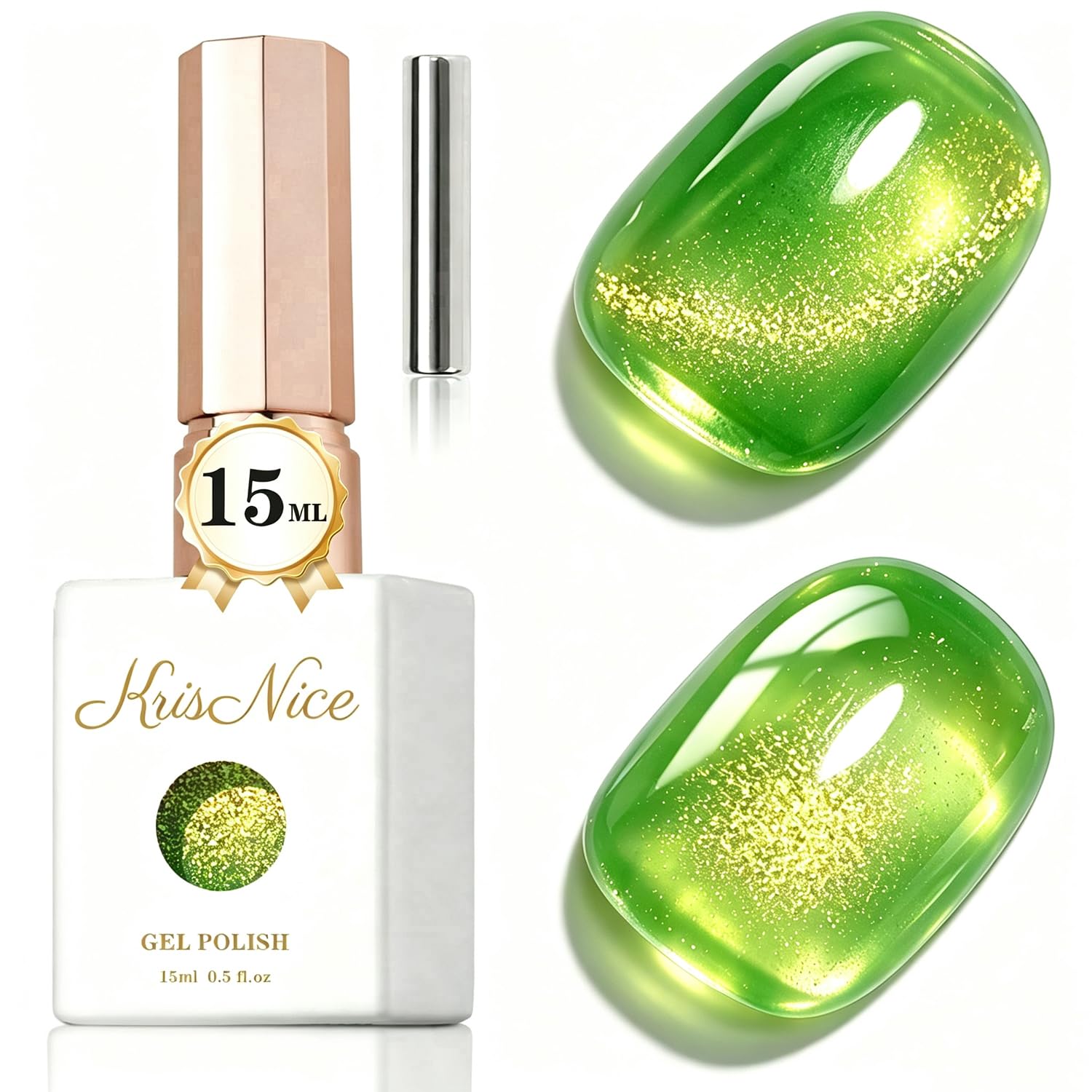 KRISNICE UV Nagellack Cat Eye 15 ML, Gellack mit Magnet, Cat Eye Uv Gel, Glitter Gelnagellack Soak Off Reflective Gel Magnetic Nail Polish für Frauen und Mädchen
