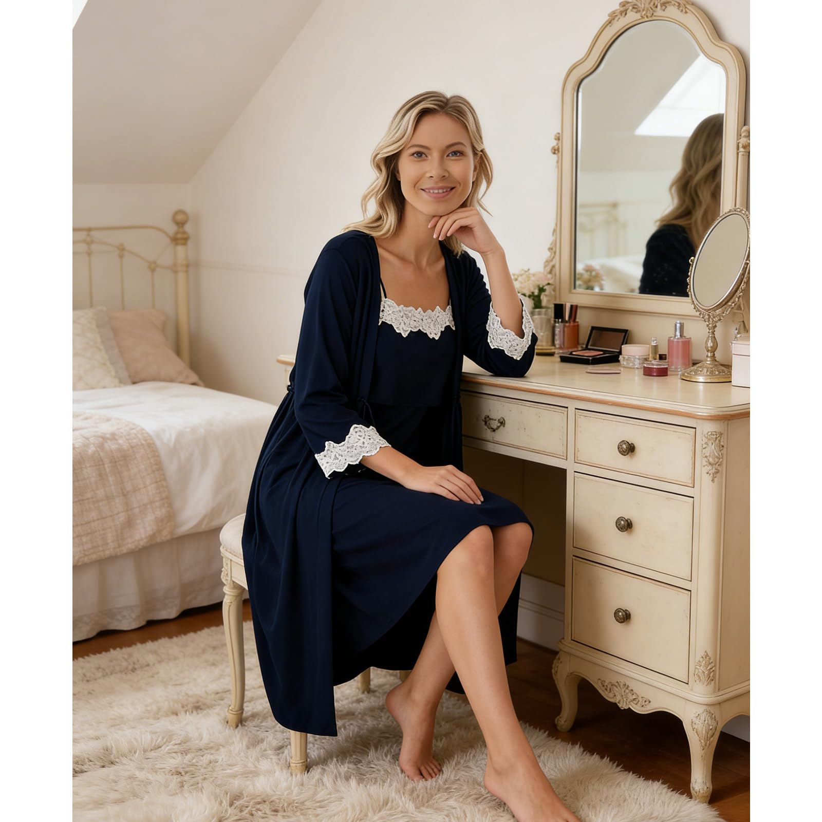 Camisón con aberturas laterales, tela suave para embarazo y posparto, cómoda bata de maternidad