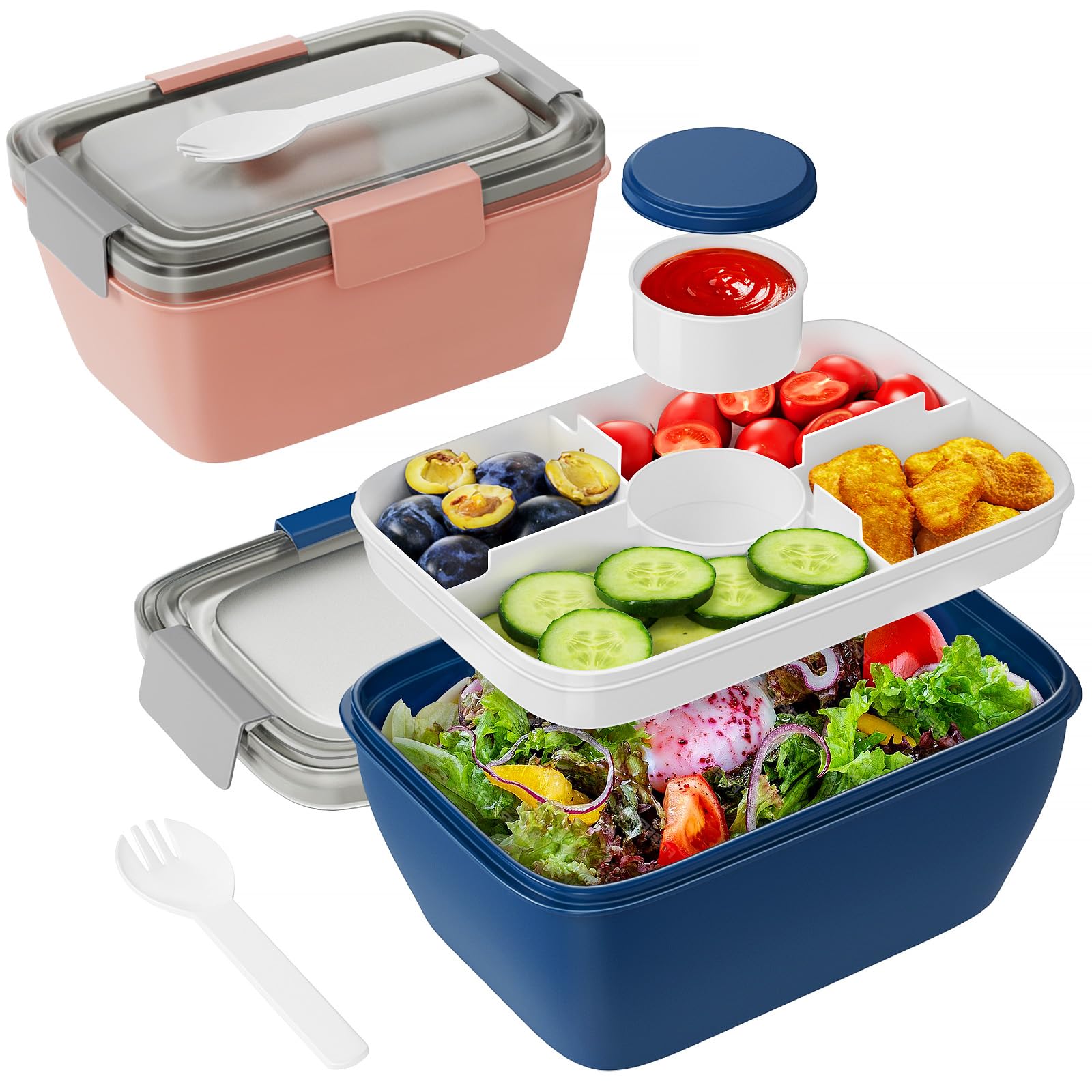 Freshmage Large Salad Container Pink Blue
