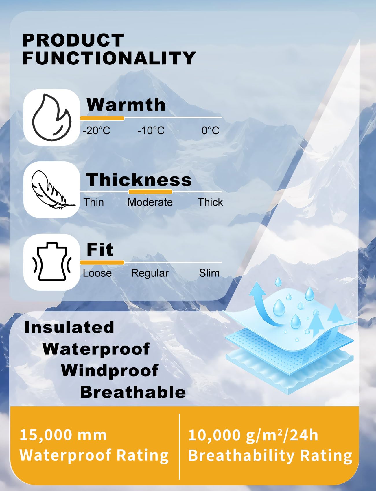 GSOU SNOW Chaqueta de Esquí Holgados Chaqueta de Snowboard Baggy Impermeable Antiviento Transpirable Aislante Térmico con Capucha