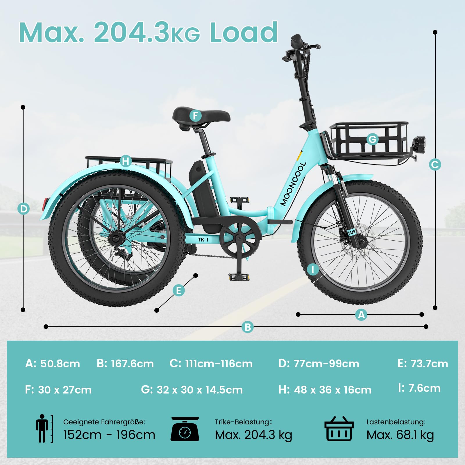 Tricycle Velo Electrique, Pliable VéLo éLectrique E Bike Roues 20 Pouces pour Homme Femmes Et Adulte, avec 36V 20ah Batterie, Moteur 250w, écran LCD, Vitesse 25 Km/H, Ip65 avec Grands Paniers