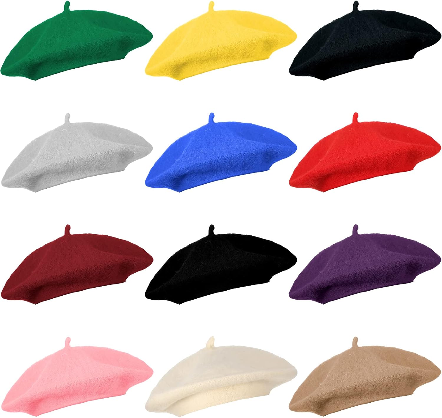 BBTO 12 Pieces Beret Hats for Women French Baggy Hat Christmas Solid Color Casual Classic Sweet Artist Cap for Women