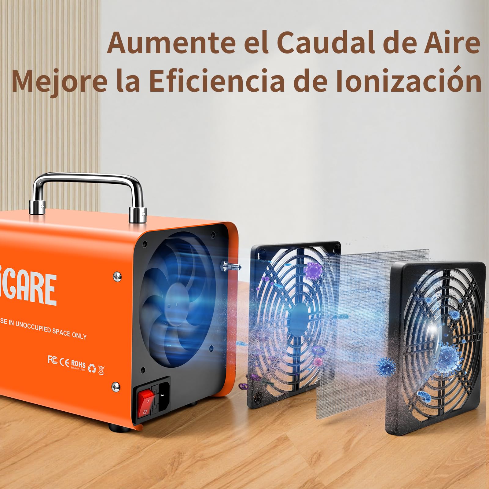 Generador de Ozono Hogar 60000mg/h, Máquina de ozono con Perilla Electrónica, Purificador de Aire con Temporizador, Dispositivo de Ozono O3 Portátil para Garajes, Hogar, Coche, Eliminación de Olor