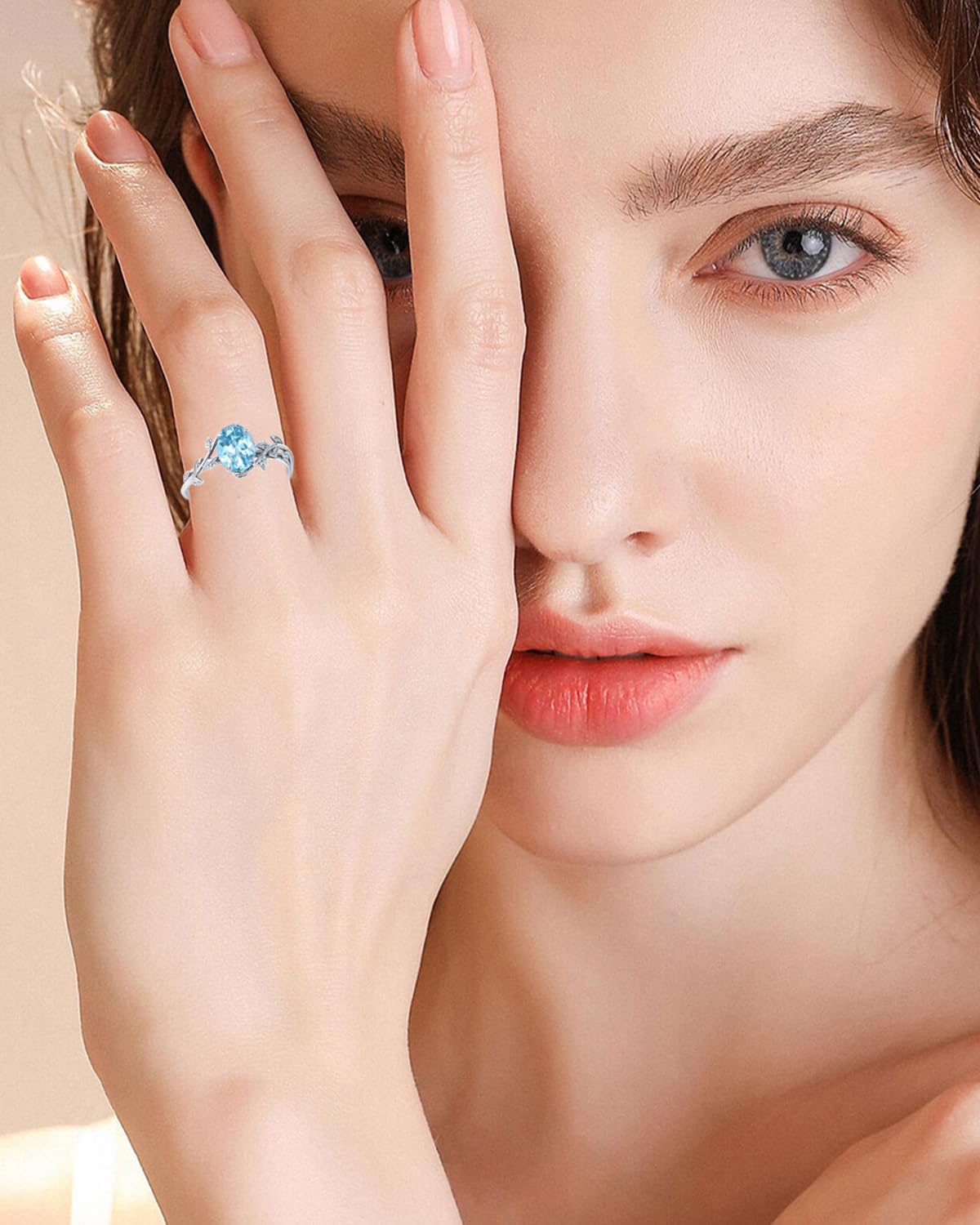 Wasee December Birthstone Ring 925 Sterling Silver Blue Topaz Ring Oval Leaf Promise Ring for Her Birthday Anniversary Mother's Day Jewelry for Women,Ring Size 7 - Image 3