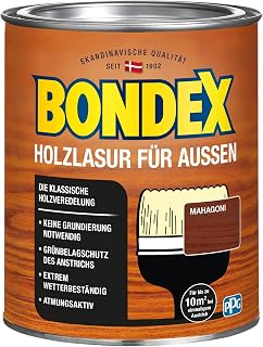 Bondex Holzlasur für Außen Mahagoni 0,75 L für 10 m² | Hoher Wetter- und UV-Schutz | Natürliches Abwittern - kein Abplatzen | seidenmatt | Holzschutzlasur | Holzlasur