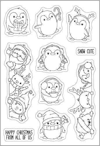 Miniatura 5 de Briartw Cute Penguins Joy Winter Happy Friends Happy Christmas Snow Gift Troquel de corte de metal y sello de goma transparente, plantilla de