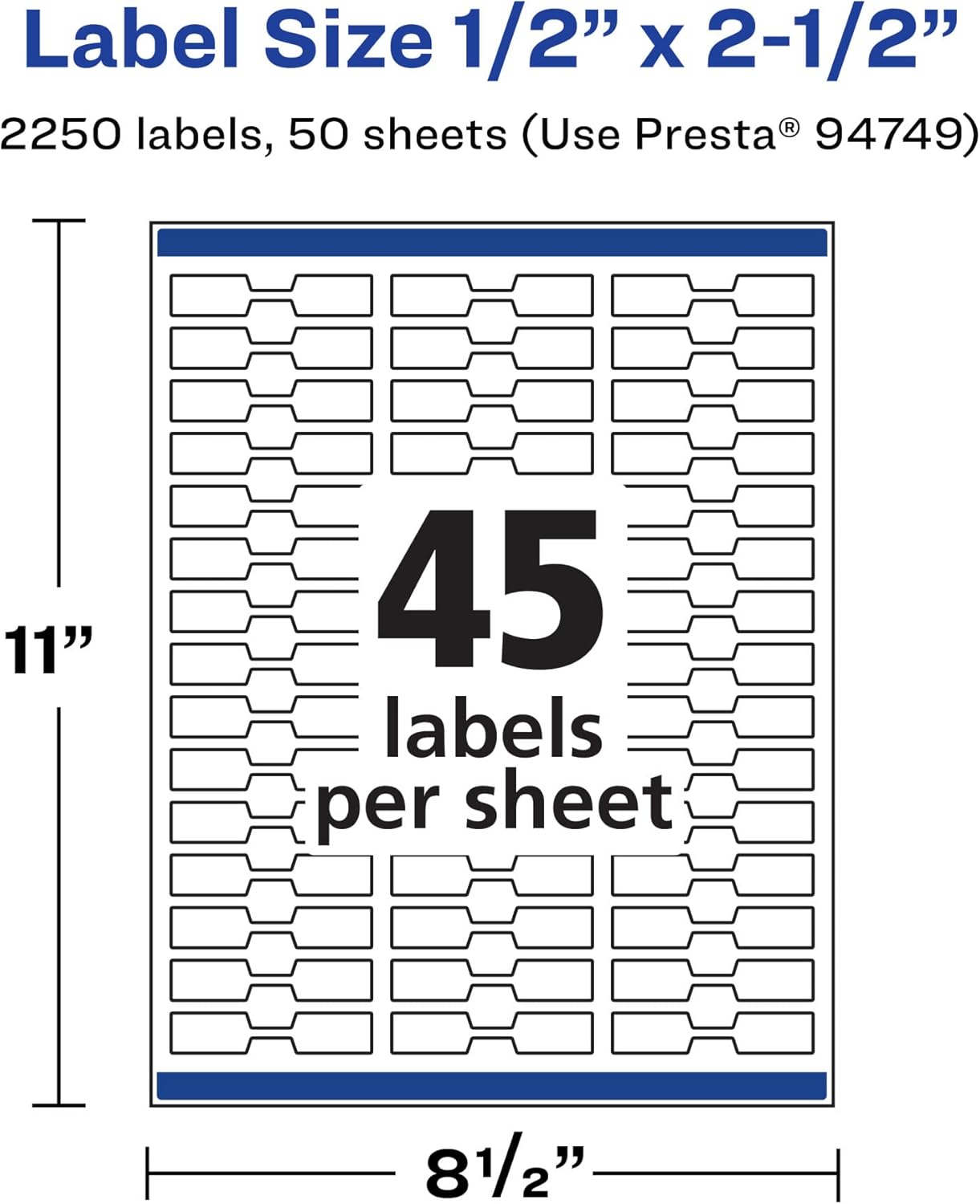 Avery Printable Durable White Barbell Labels, Sure Feed Technology, 0.5" x 2.5", Waterproof Labels, Laser & Pigment-Based Inkjet Compatible, 2250 Total
