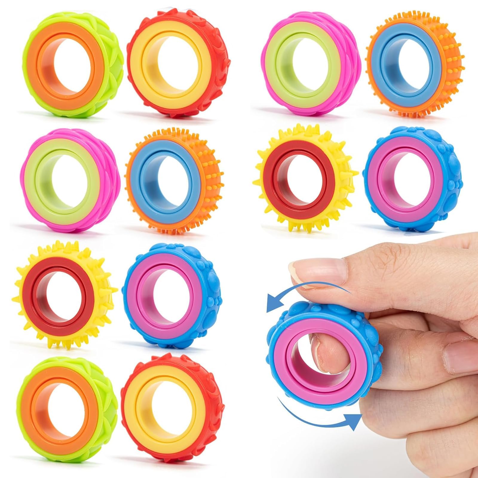 Adult Fidget Toys , 12 Pack Discreet Fidget Toys for Adults Textured Finger Spinner Rings, Adhd, Anxiety Relief