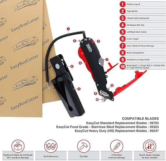 EasyCut 2000 Safe Retractable Box Cutting Utility Knife, Red, 09638