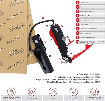 EasyCut 2000 Safe Retractable Box Cutting Utility Knife, Red, 09638