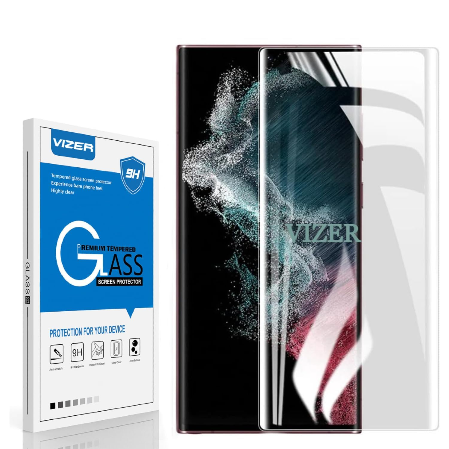 GiiYoon Vizer For Samsung Galaxy S22 Ultra Screen Protector, High Clarity, 9H Hardness, Anti-Scratch Hd Clear, Full Coverage, Fingerprint Working Curved Uv Tempered Glass For (Galaxy S22 Ultra)